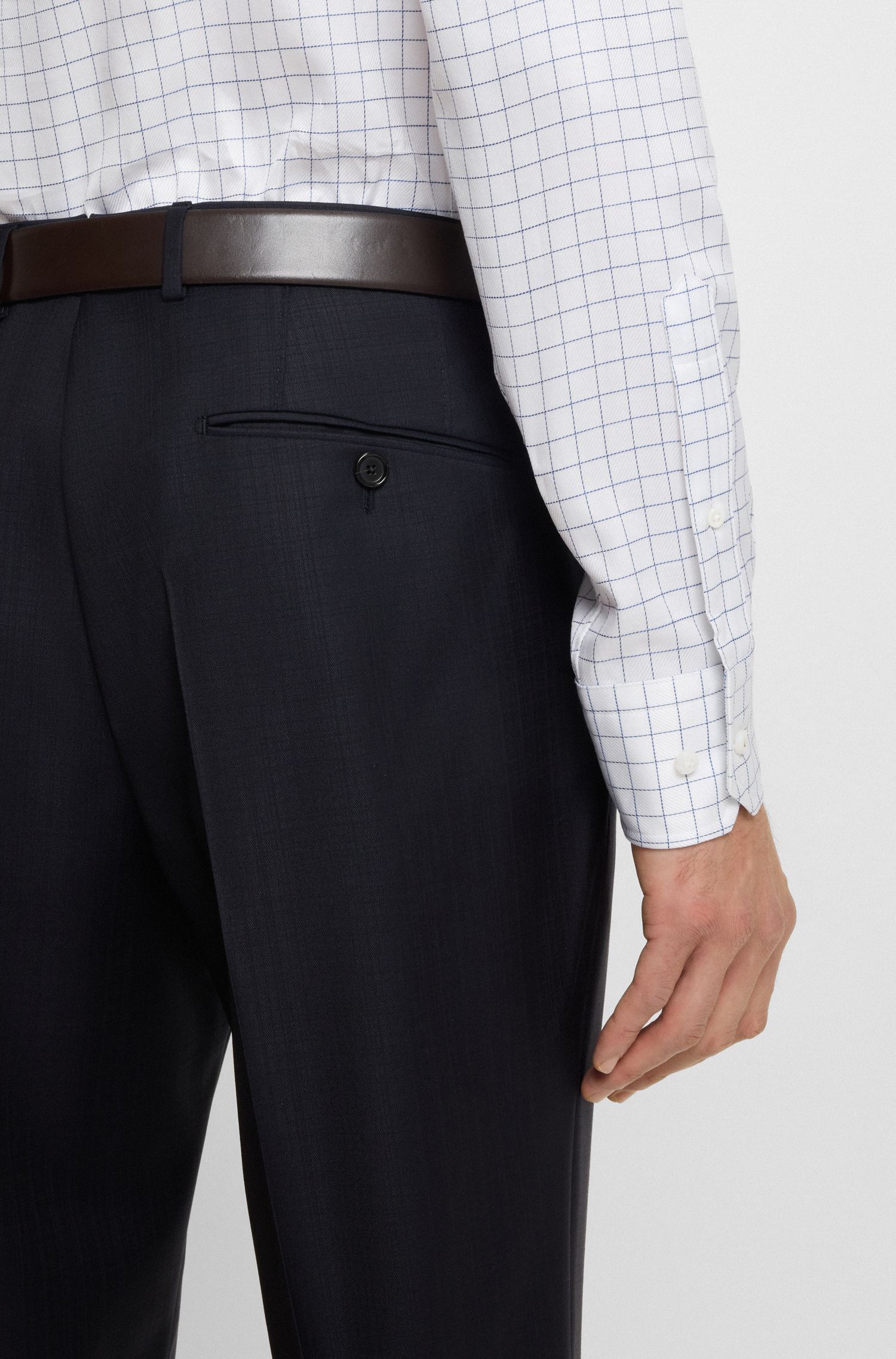 BOSS - Áo sơ mi dáng regular fit vải cotton Ý họa tiết kẻ caro