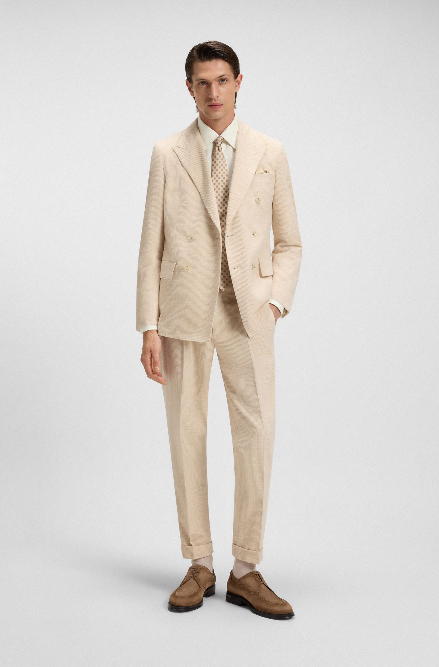 BOSS - Áo sơ mi dáng regular fit bằng cotton cashmere Ý dệt chéo