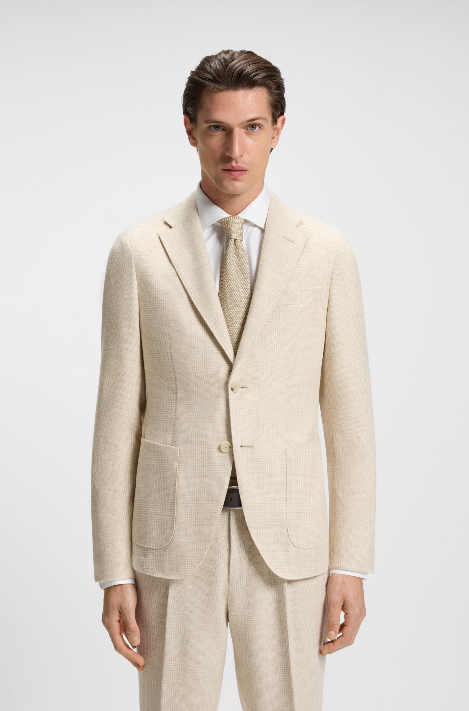 BOSS - Áo blazer dáng slim fit len alpaca họa tiết kẻ caro nhỏ
