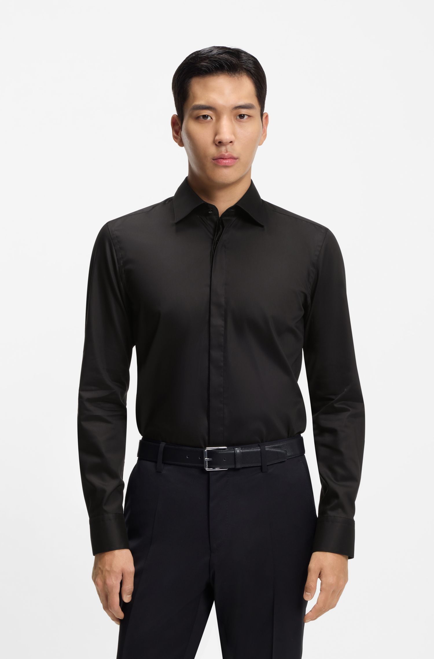 Áo sơ mi slim fit vải cotton poplin dễ ủi