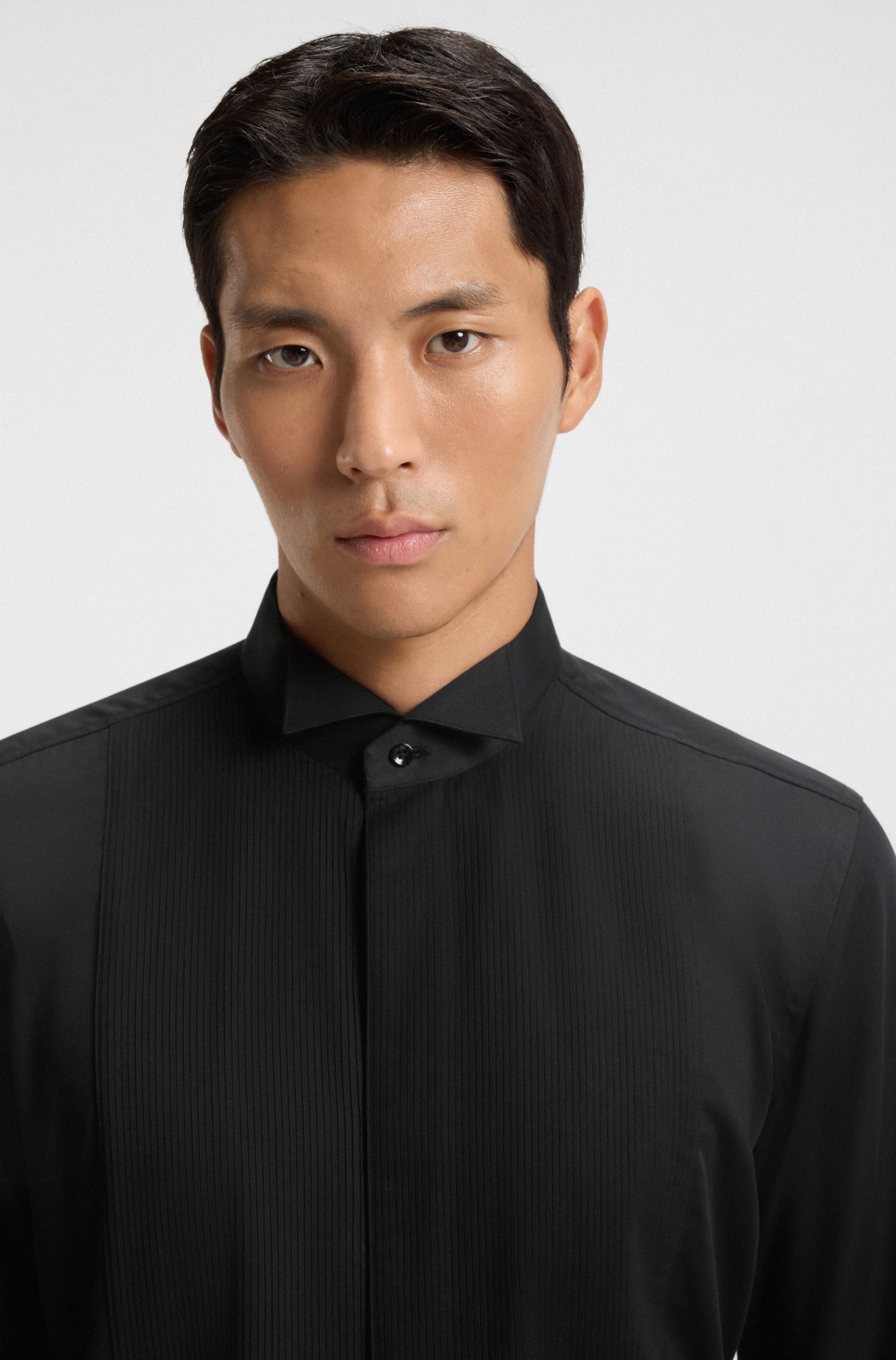 BOSS - Áo sơ mi dáng slim fit vải cotton satin dễ ủi
