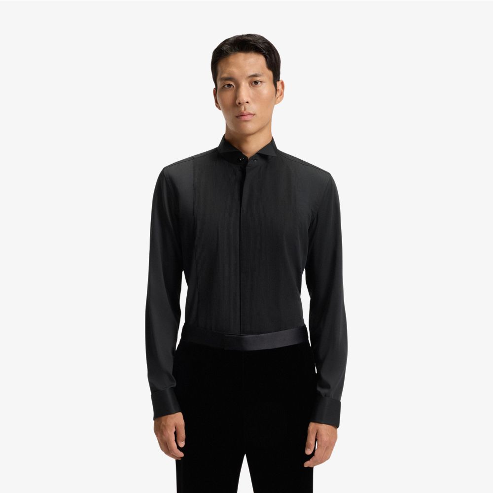 BOSS - Áo sơ mi dáng slim fit vải cotton satin dễ ủi
