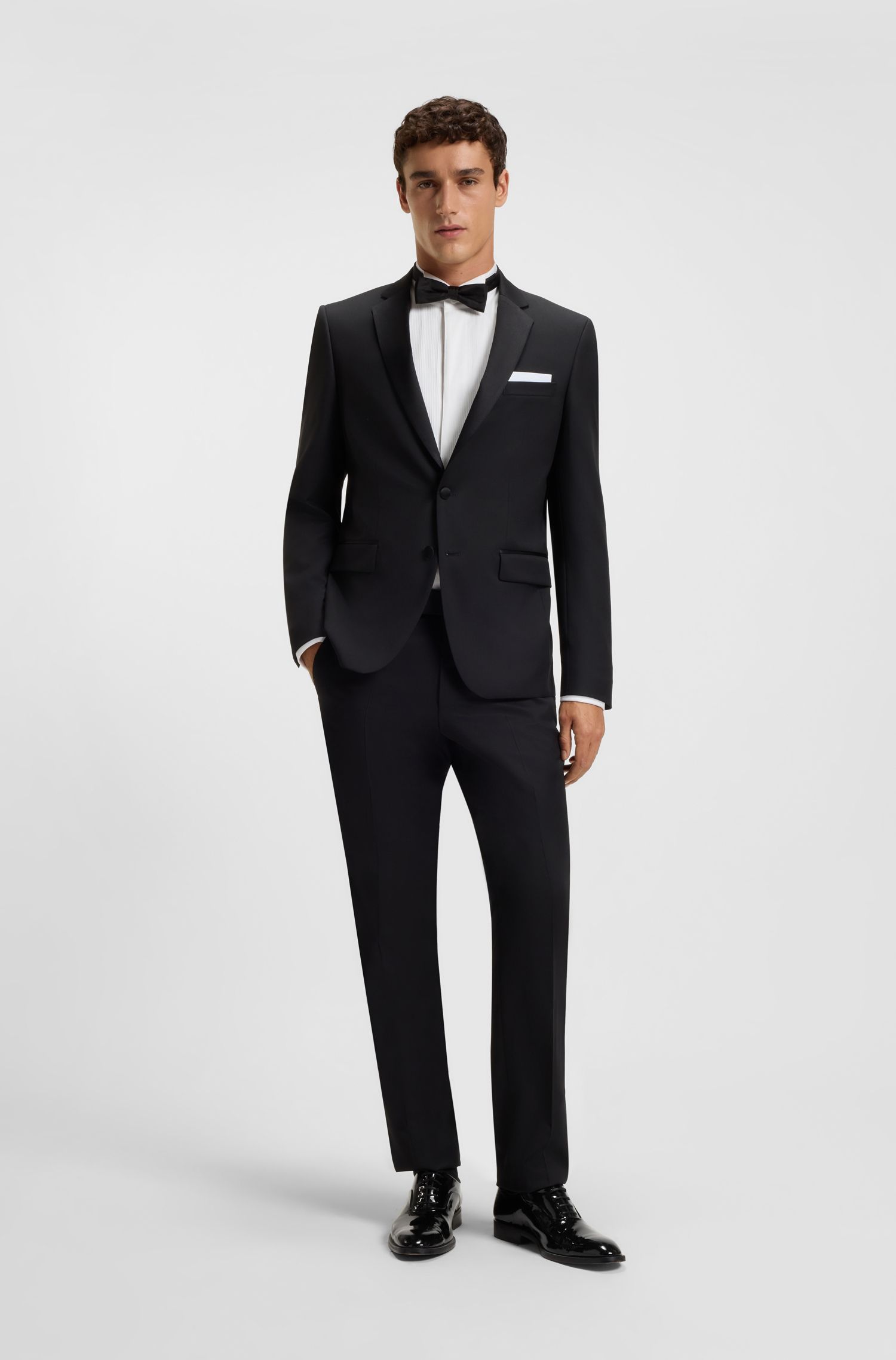 BOSS - Áo sơ mi dáng slim fit vải cotton satin dễ ủi