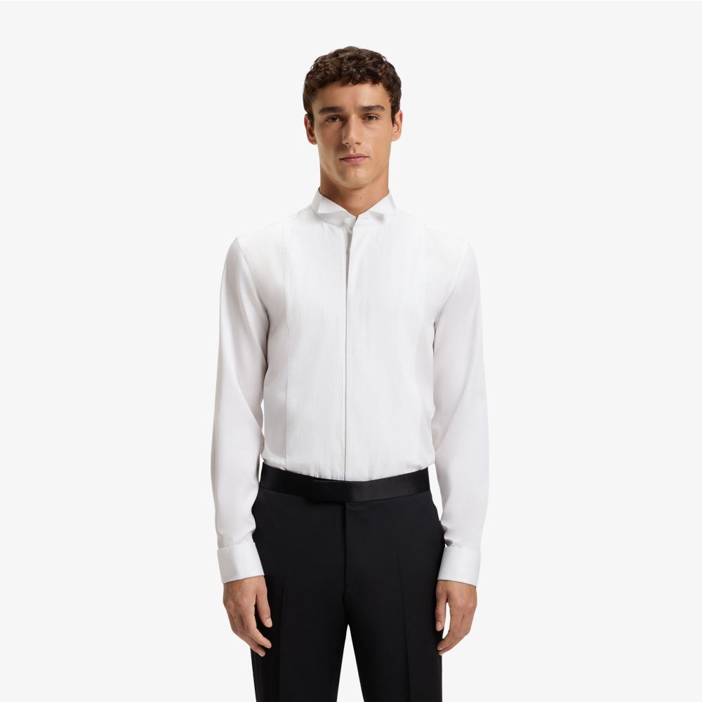 BOSS - Áo sơ mi dáng slim fit vải cotton satin dễ ủi
