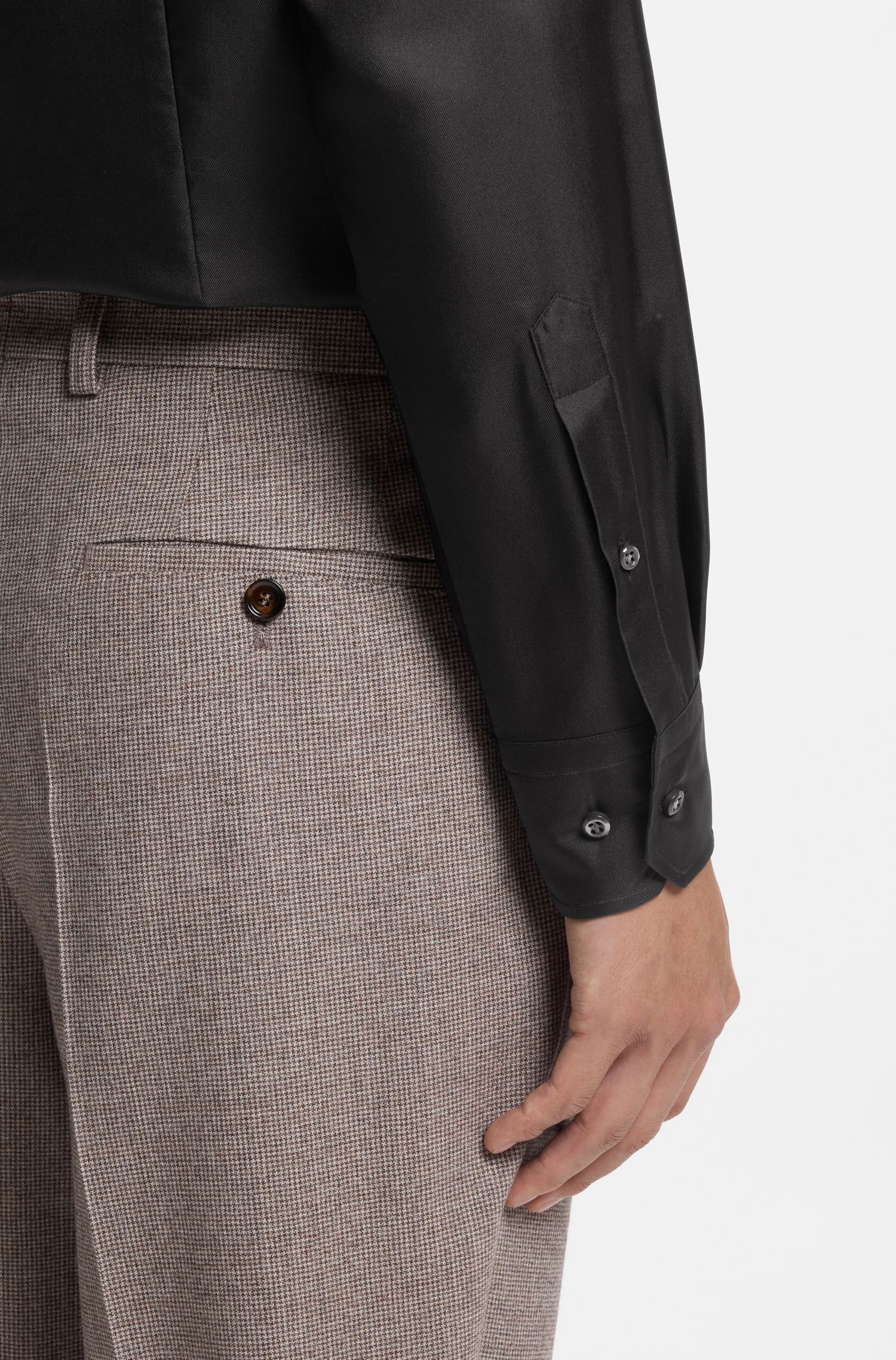 BOSS - Áo sơ mi dáng slim fit vải lụa twill Ý