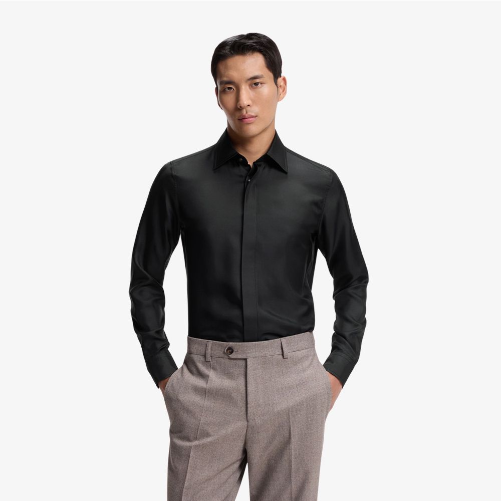 BOSS - Áo sơ mi dáng slim fit vải lụa twill Ý