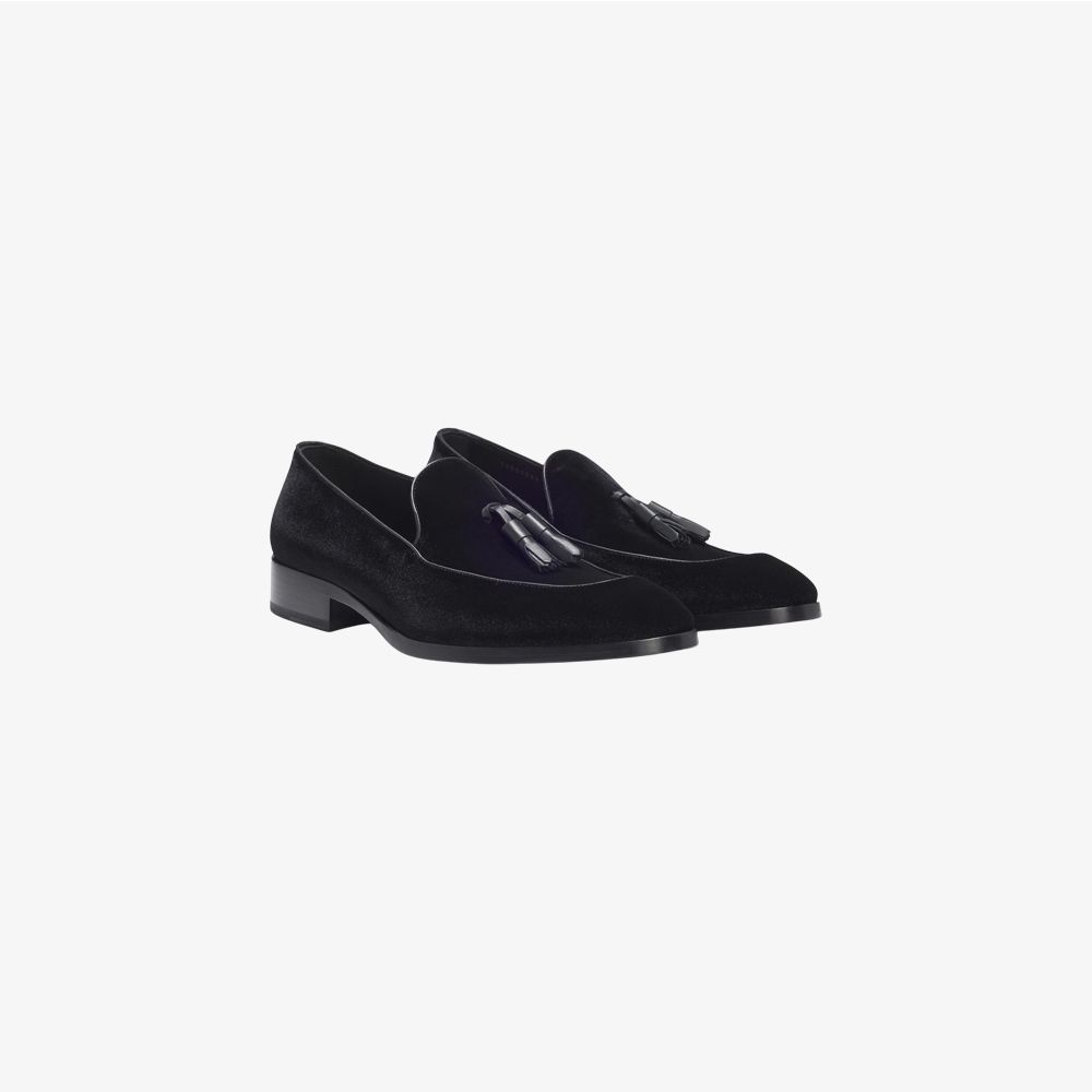 BOSS - Giày loafer velvet viền trang trí tua rua