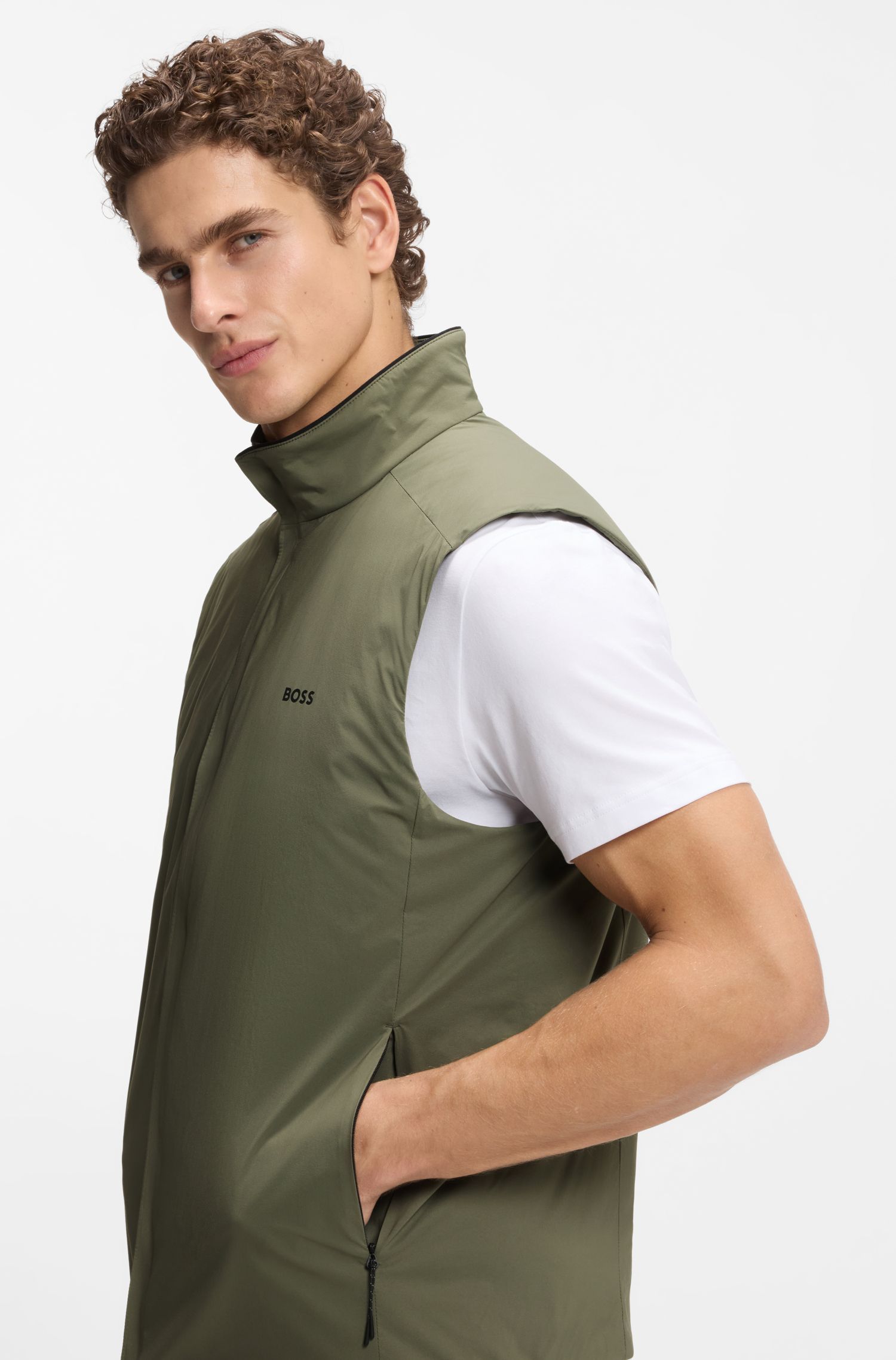 BOSS - Áo glie vải chống thấm nước có in logo