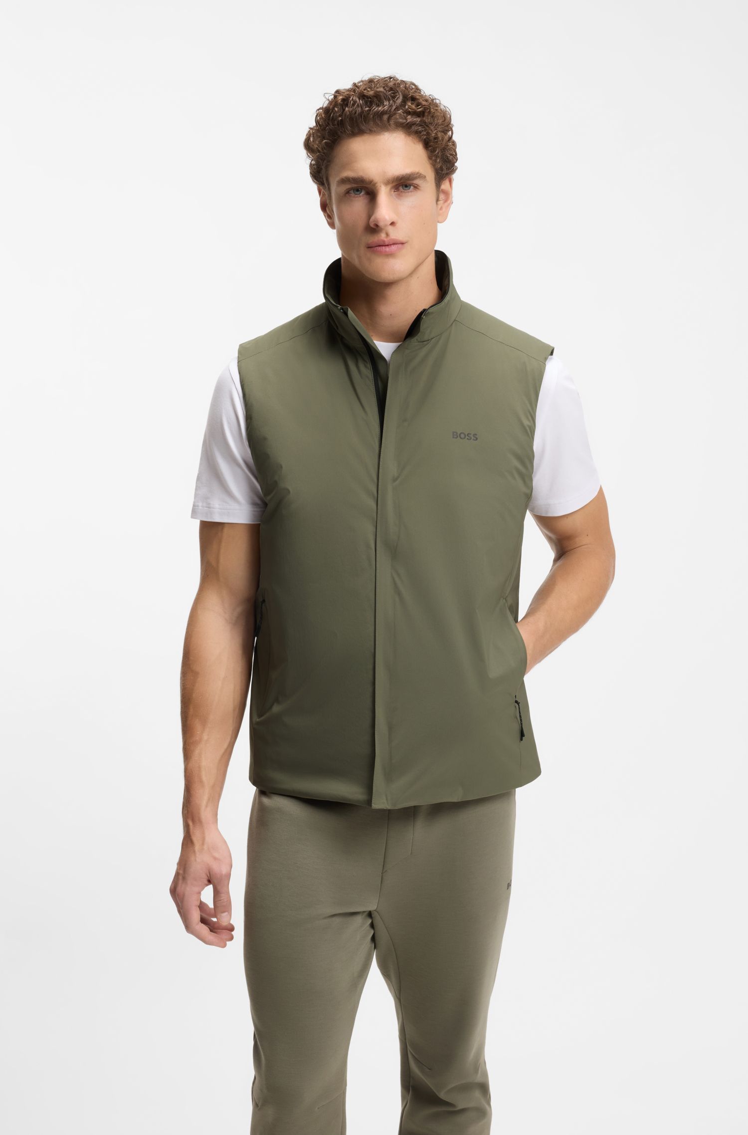 BOSS - Áo glie vải chống thấm nước có in logo