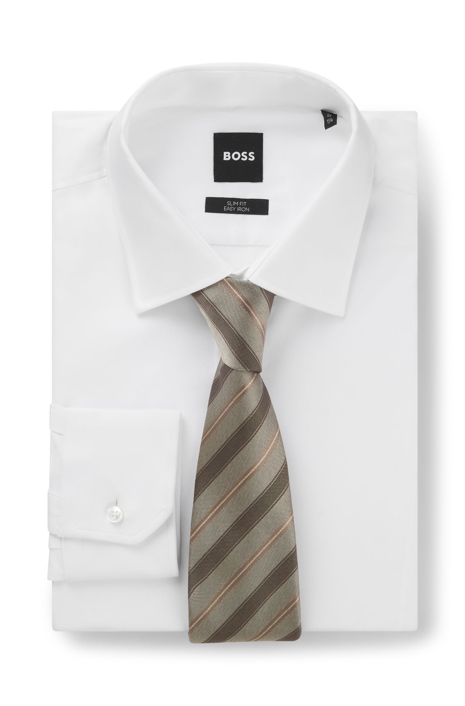 BOSS - Cà vạt sọc chéo vải lụa jacquard