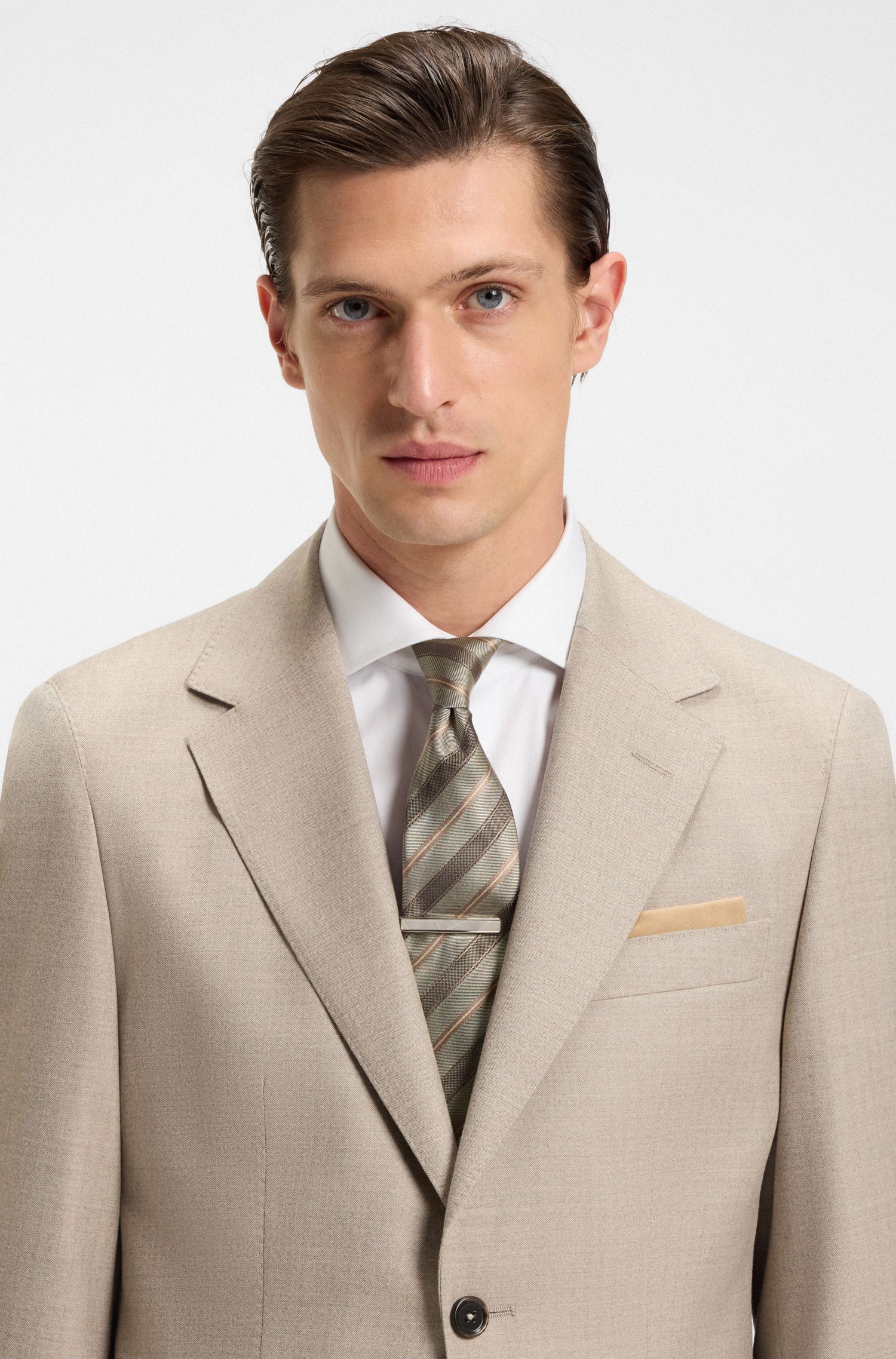 BOSS - Cà vạt sọc chéo vải lụa jacquard