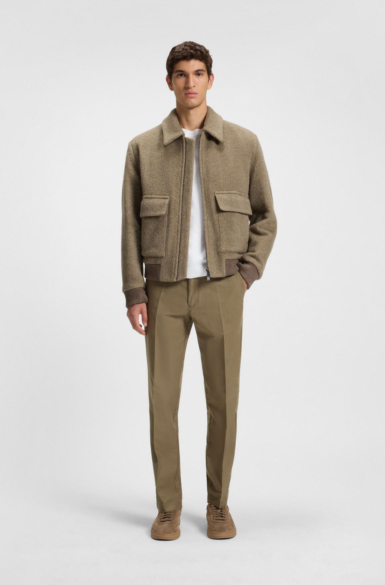BOSS - Quần tây dáng straight-fit vải cotton pha twill