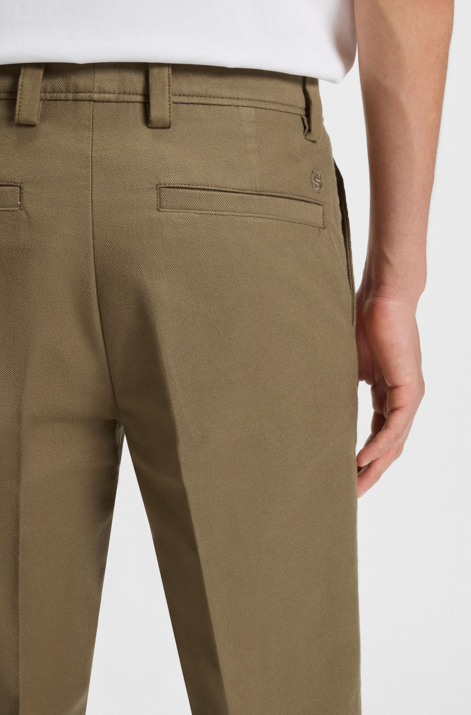 BOSS - Quần tây dáng straight-fit vải cotton pha twill