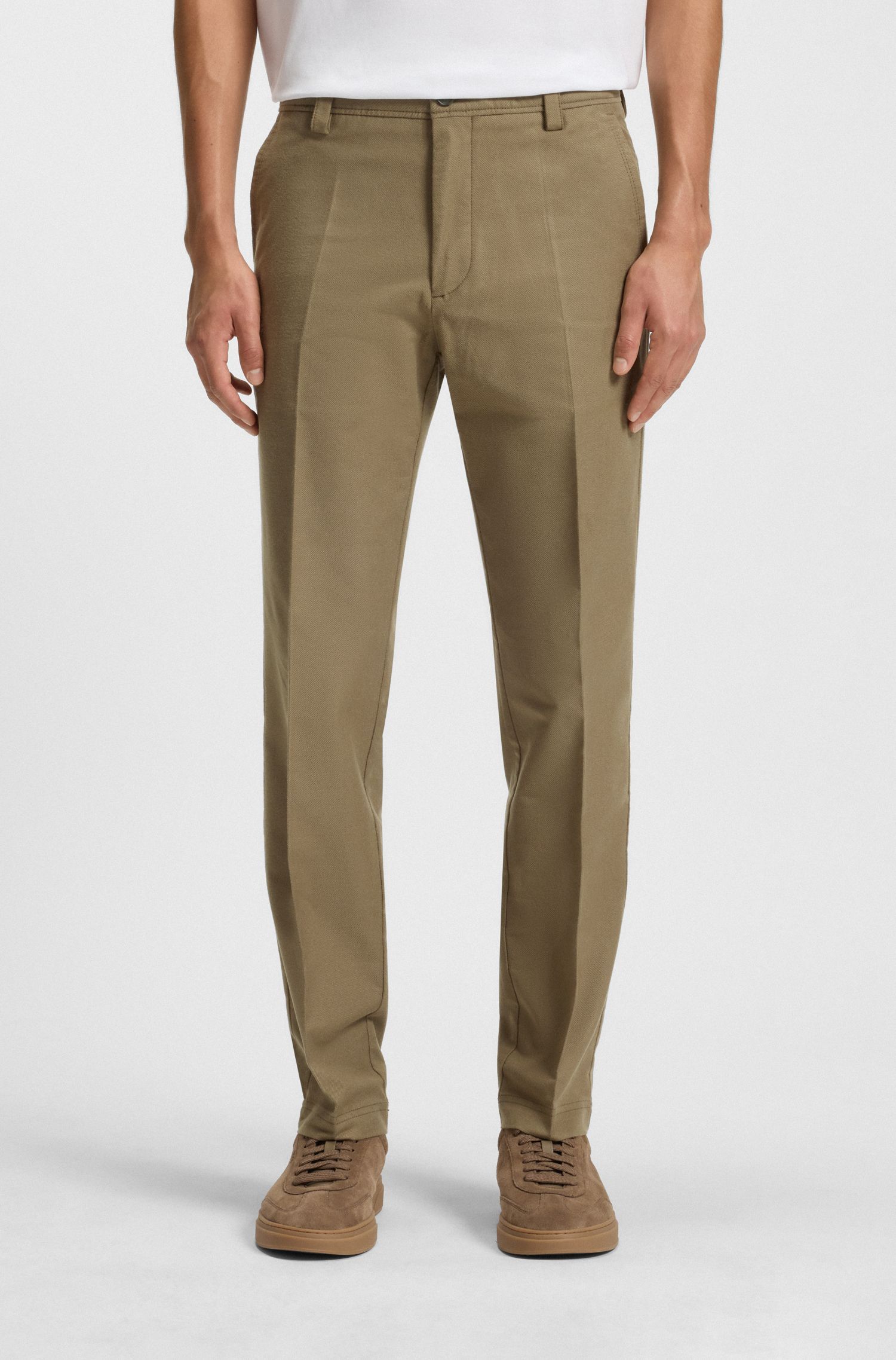 BOSS - Quần tây dáng straight-fit vải cotton pha twill