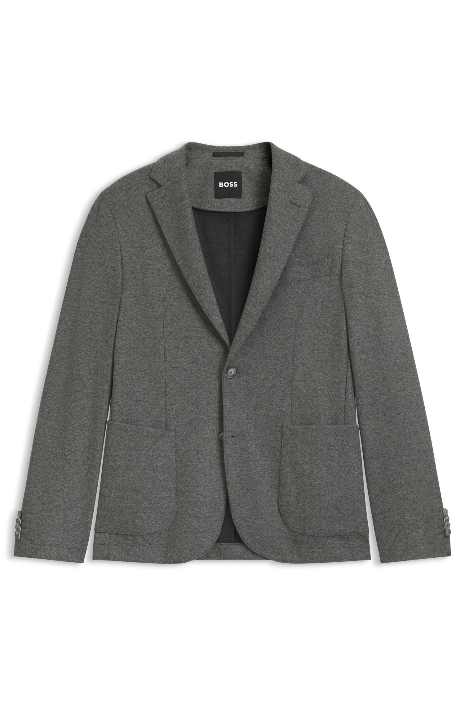 BOSS - Áo khoác dáng slim fit vải flannel co giãn chải mịn