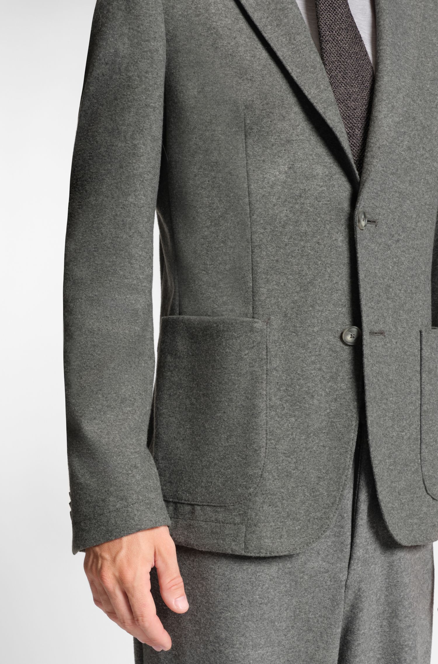 BOSS - Áo khoác dáng slim fit vải flannel co giãn chải mịn