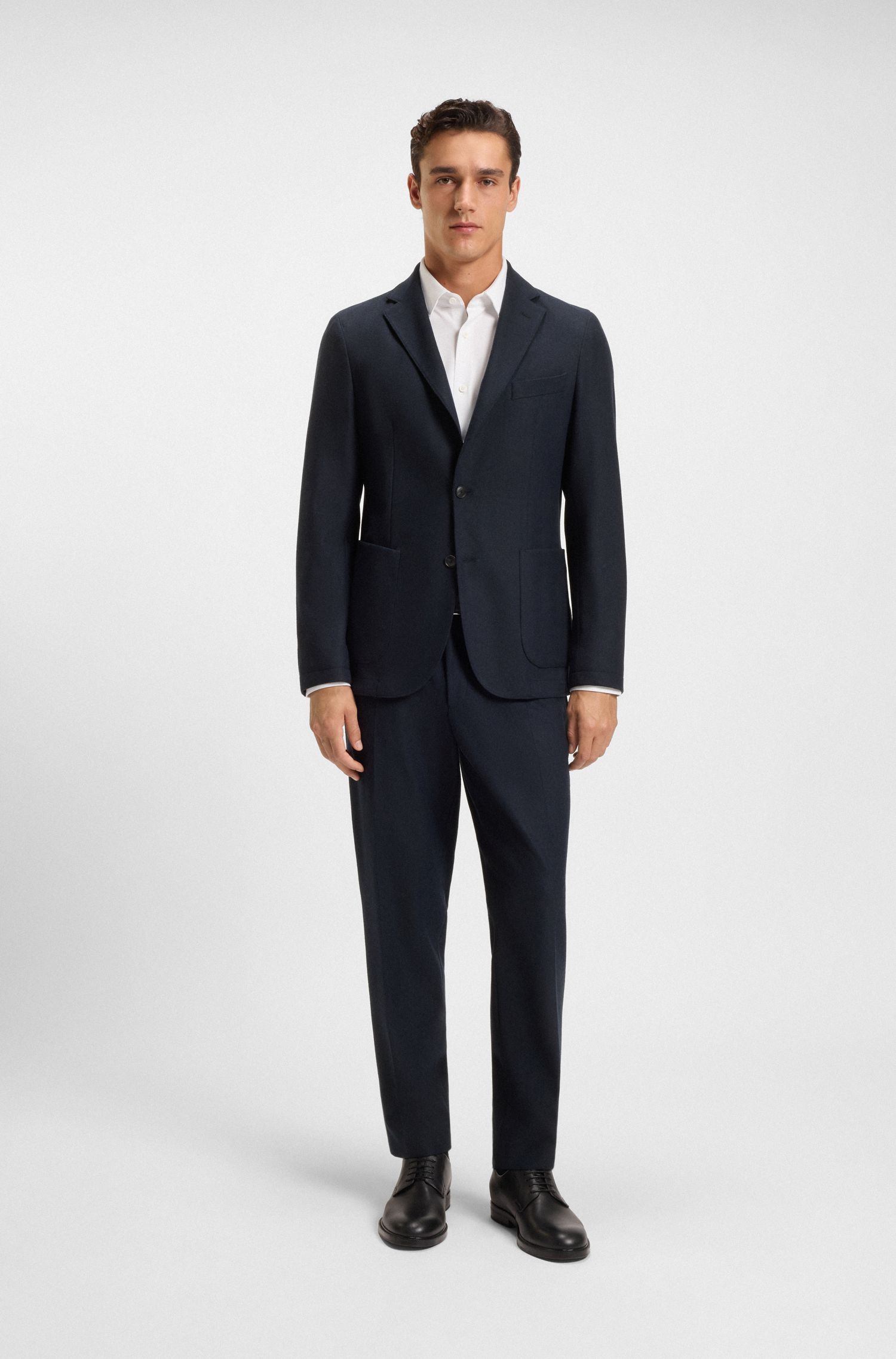 BOSS - Áo khoác dáng slim fit vải flannel co giãn chải mịn