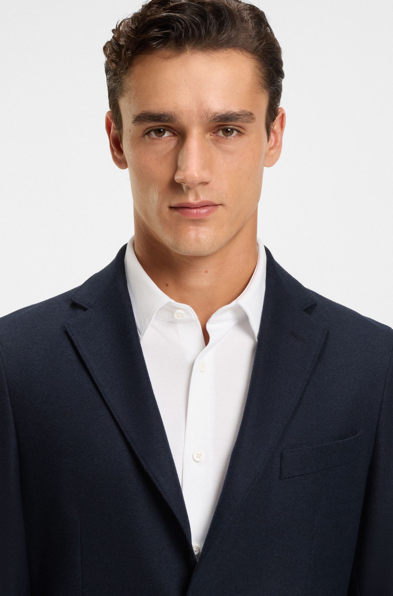 BOSS - Áo khoác dáng slim fit vải flannel co giãn chải mịn