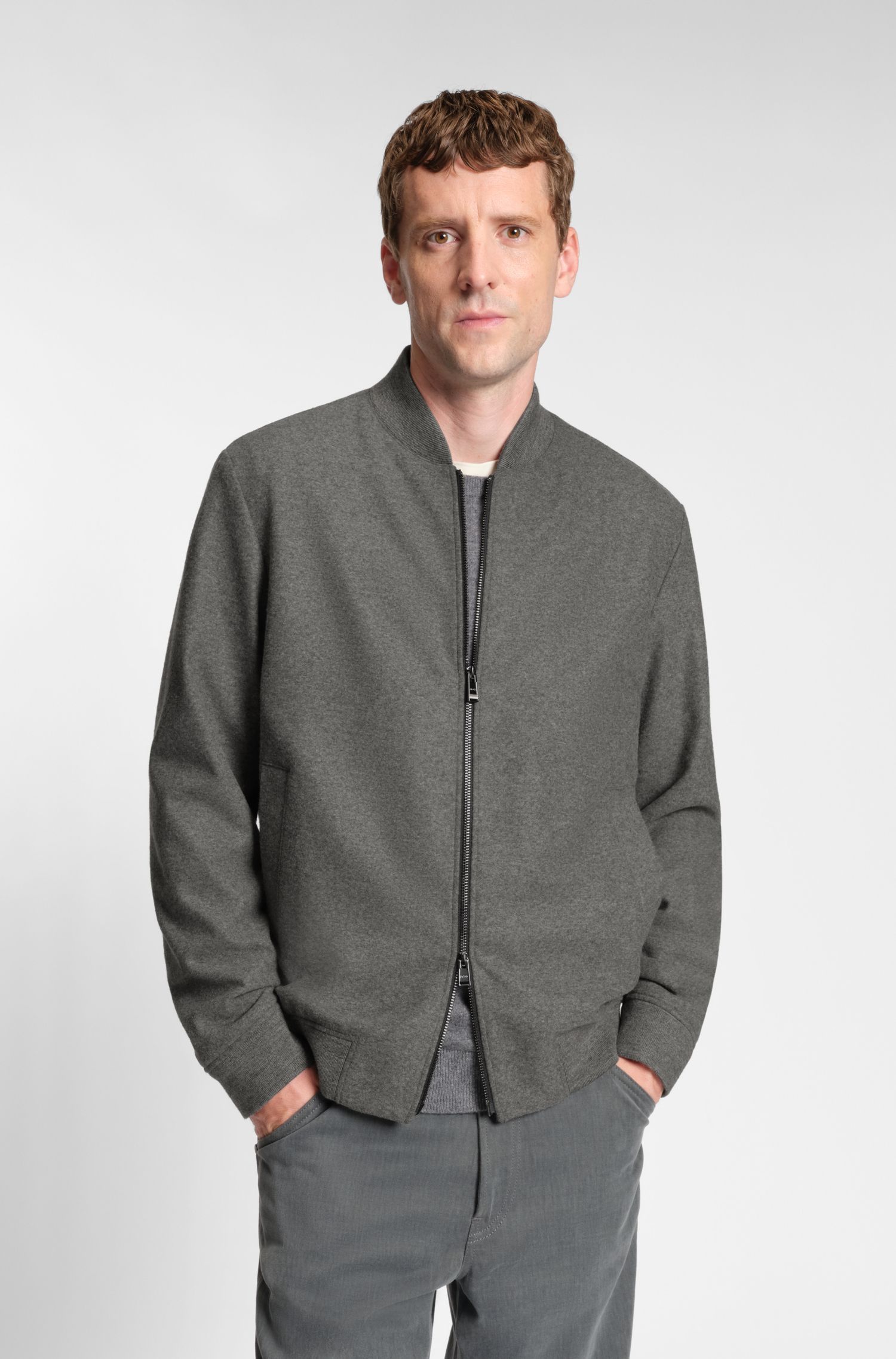Áo blazer dáng slim-fit vải flannel chải co giãn