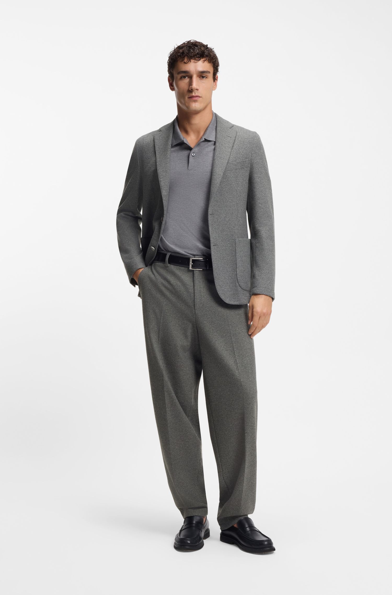 BOSS - Quần tây formal vải flannel hiệu suất