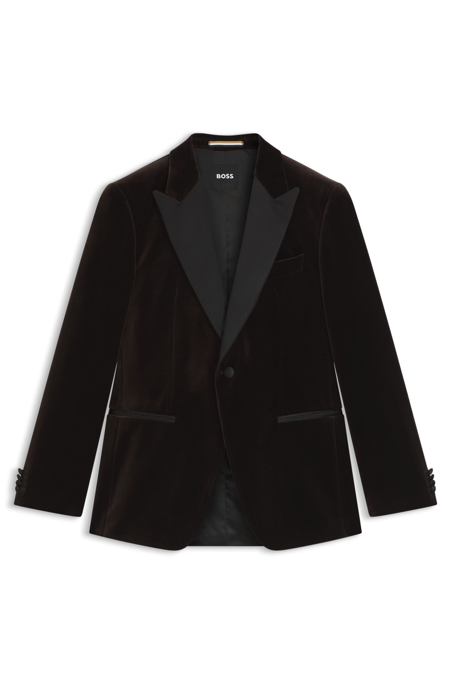 BOSS - Áo khoác tuxedo dáng slim fit vải nhung cotton