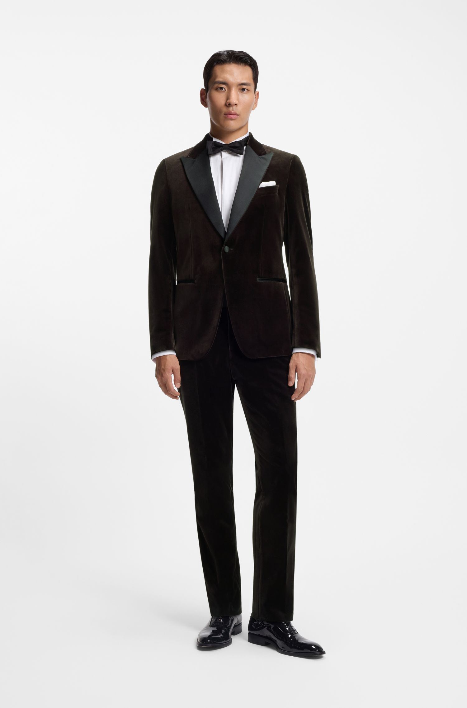 BOSS - Áo khoác tuxedo dáng slim fit vải nhung cotton