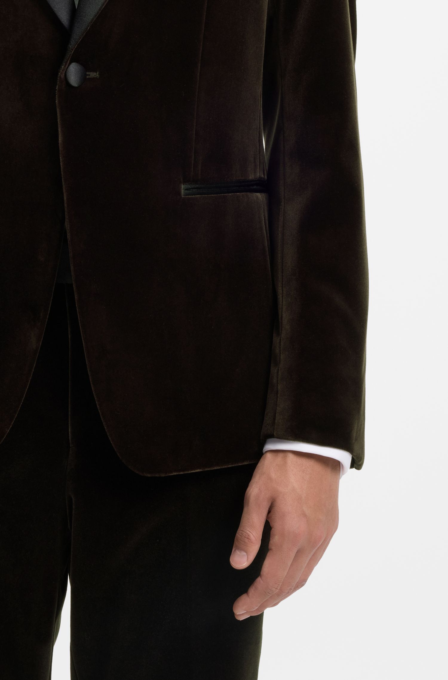 BOSS - Áo khoác tuxedo dáng slim fit vải nhung cotton