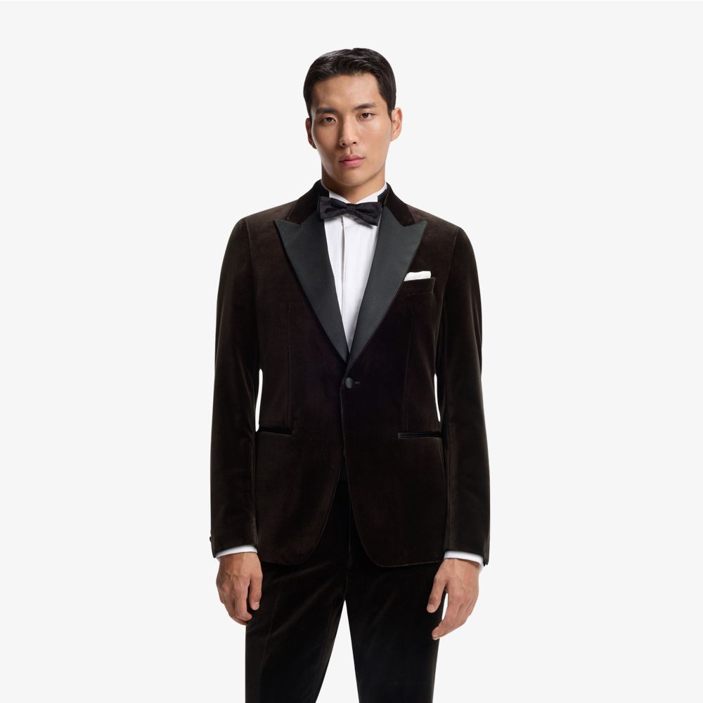 BOSS - Áo khoác tuxedo dáng slim fit vải nhung cotton