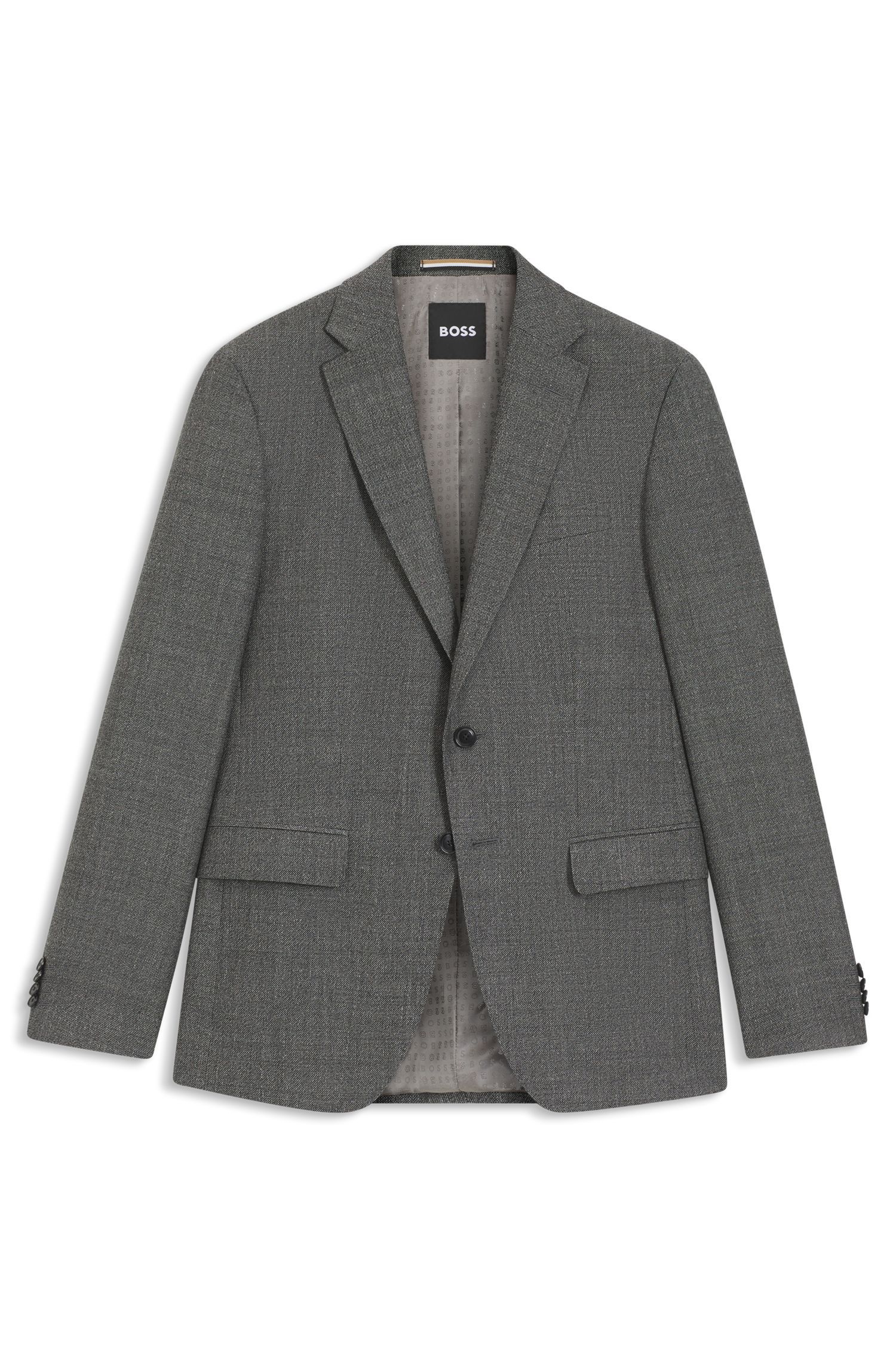 BOSS - Áo blazer dáng slim-fit len nguyên chất họa tiết micro