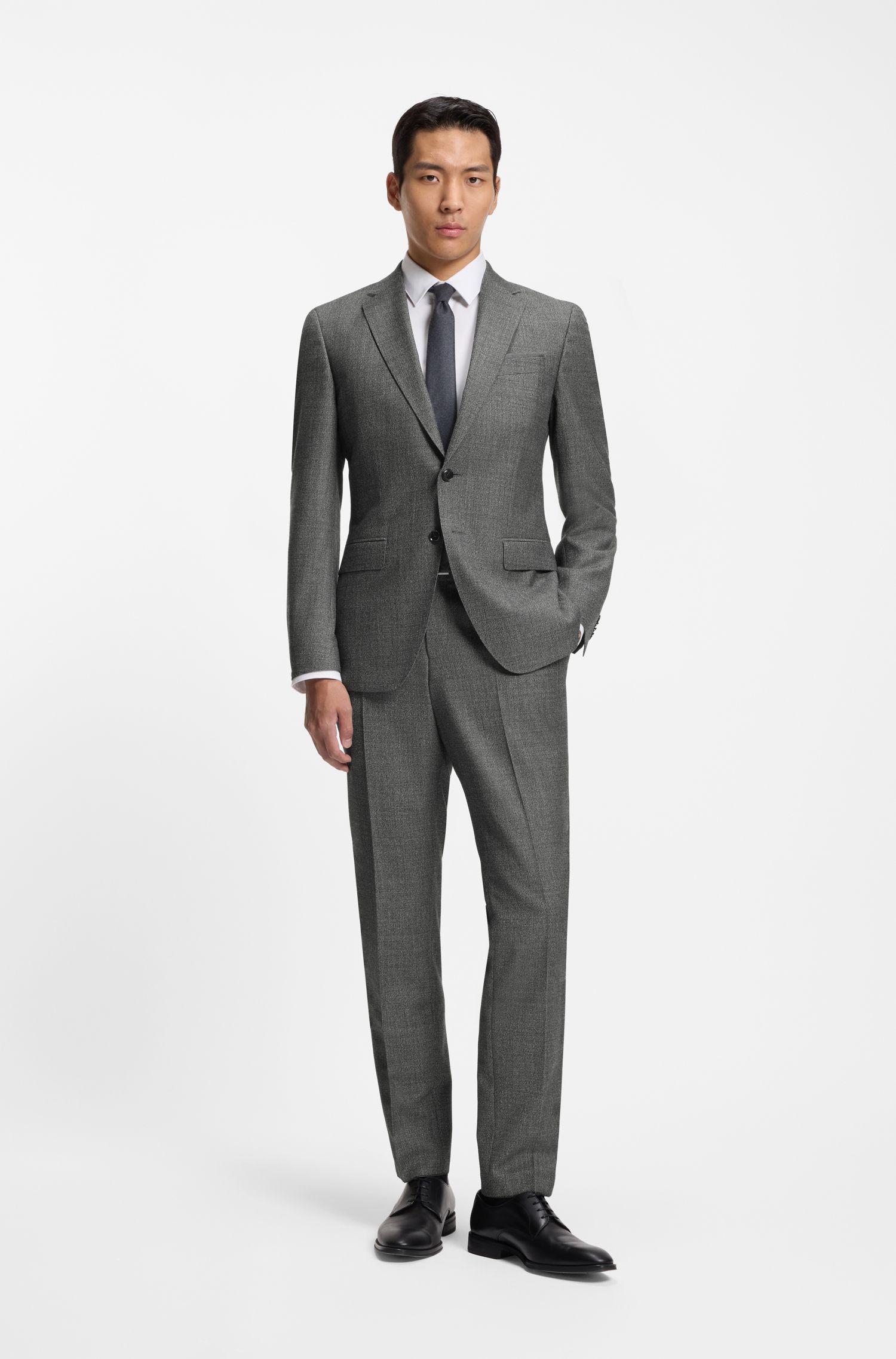 BOSS - Áo blazer dáng slim-fit len nguyên chất họa tiết micro