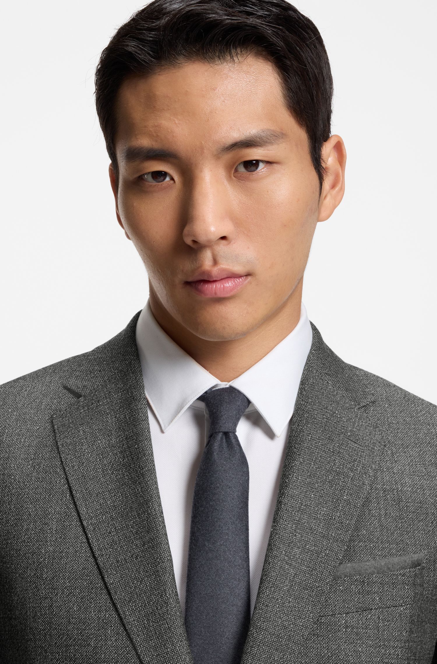 BOSS - Áo blazer dáng slim-fit len nguyên chất họa tiết micro