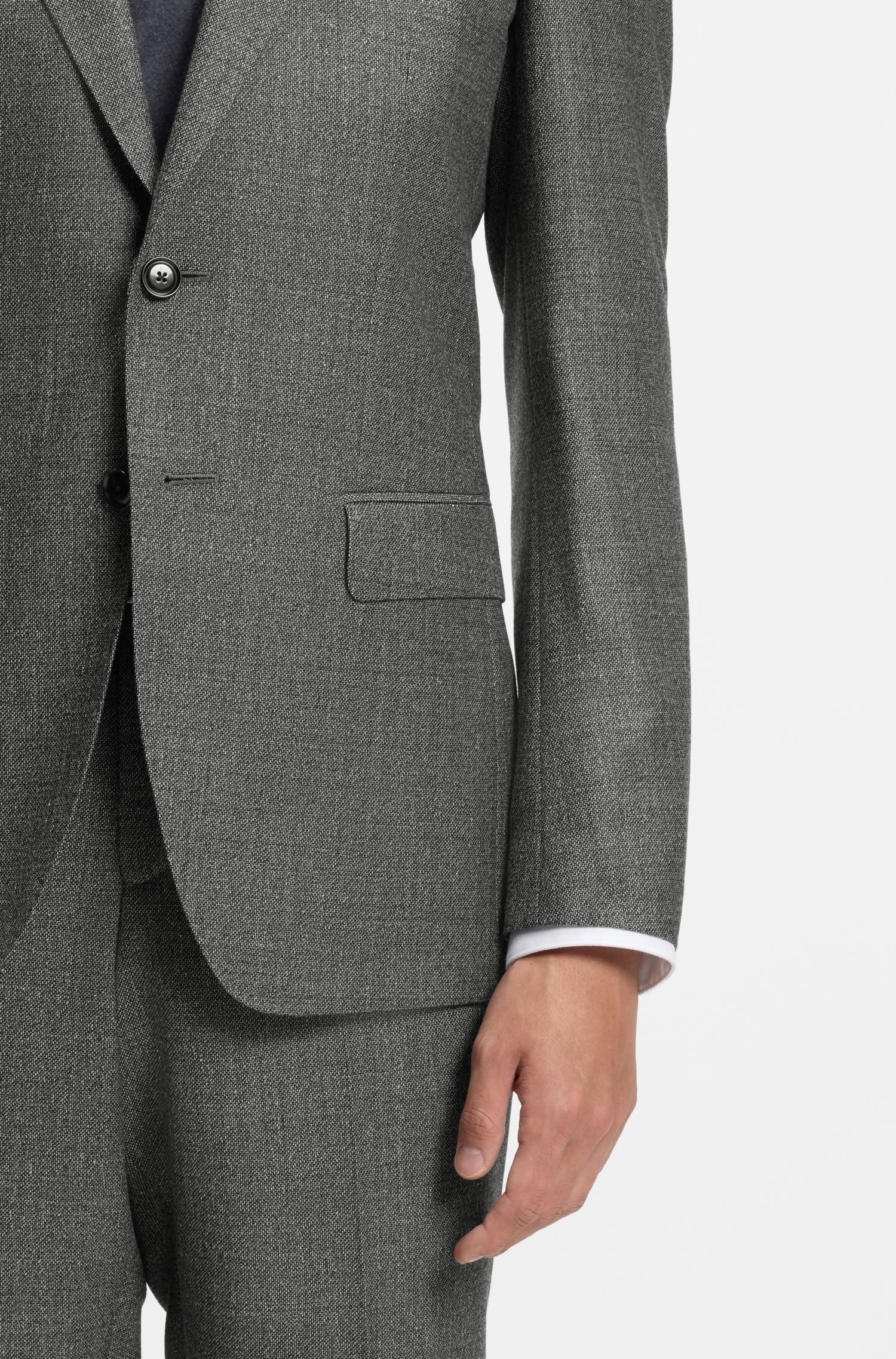 BOSS - Áo blazer dáng slim-fit len nguyên chất họa tiết micro