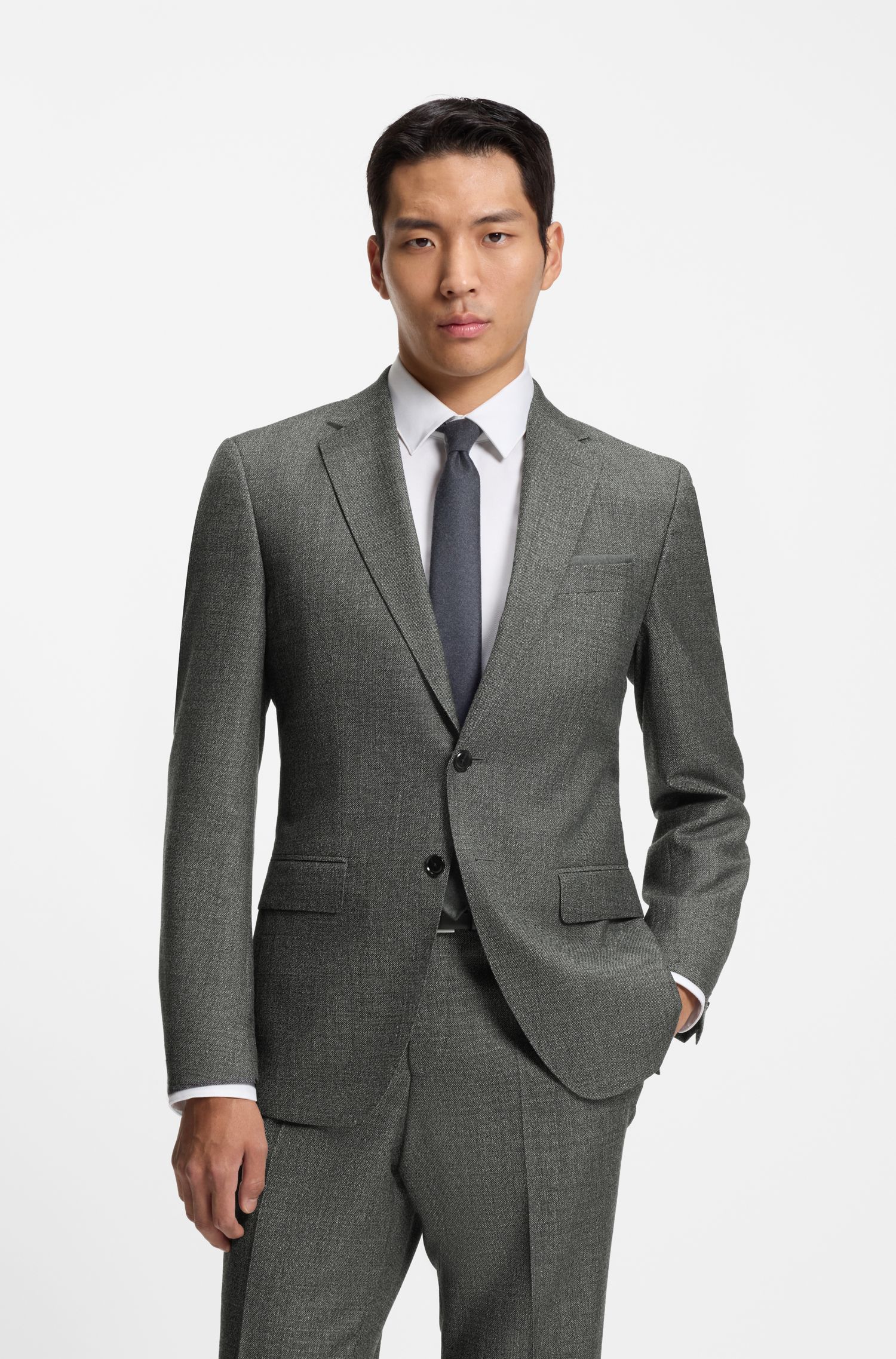 Áo blazer dáng slim-fit len nguyên chất họa tiết micro