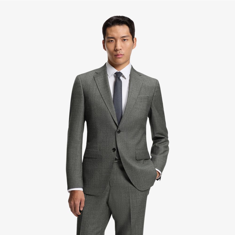 BOSS - Áo blazer dáng slim-fit len nguyên chất họa tiết micro