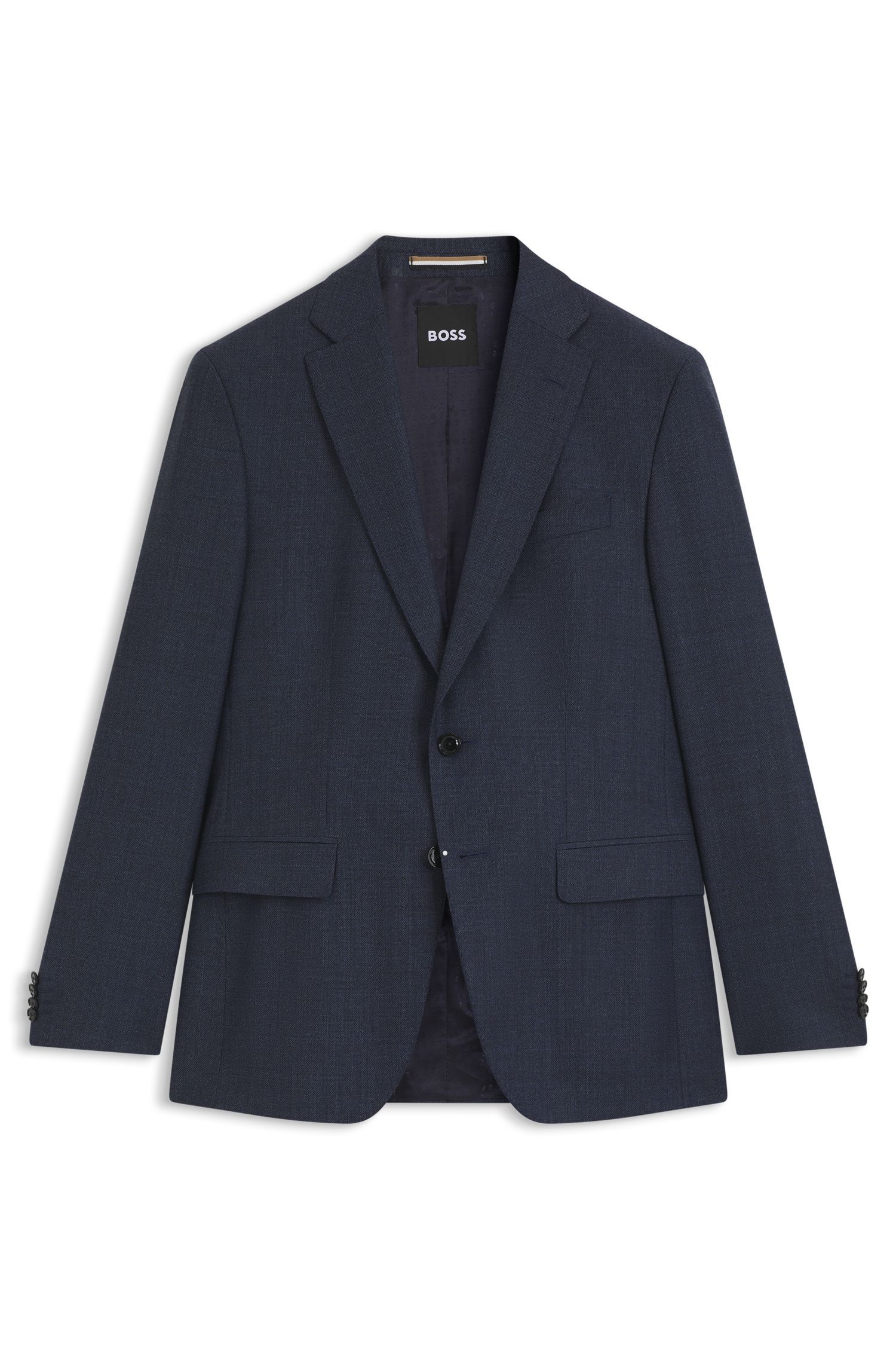 BOSS - Áo blazer dáng slim-fit len nguyên chất họa tiết micro