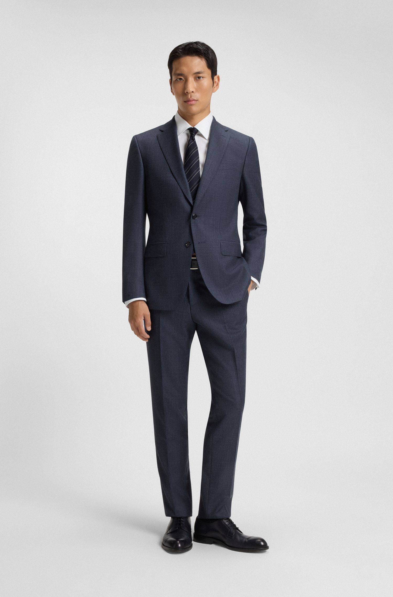 BOSS - Áo blazer dáng slim-fit len nguyên chất họa tiết micro