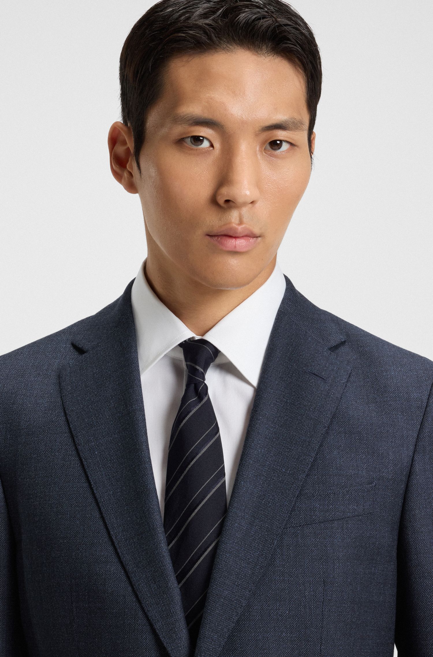 BOSS - Áo blazer dáng slim-fit len nguyên chất họa tiết micro