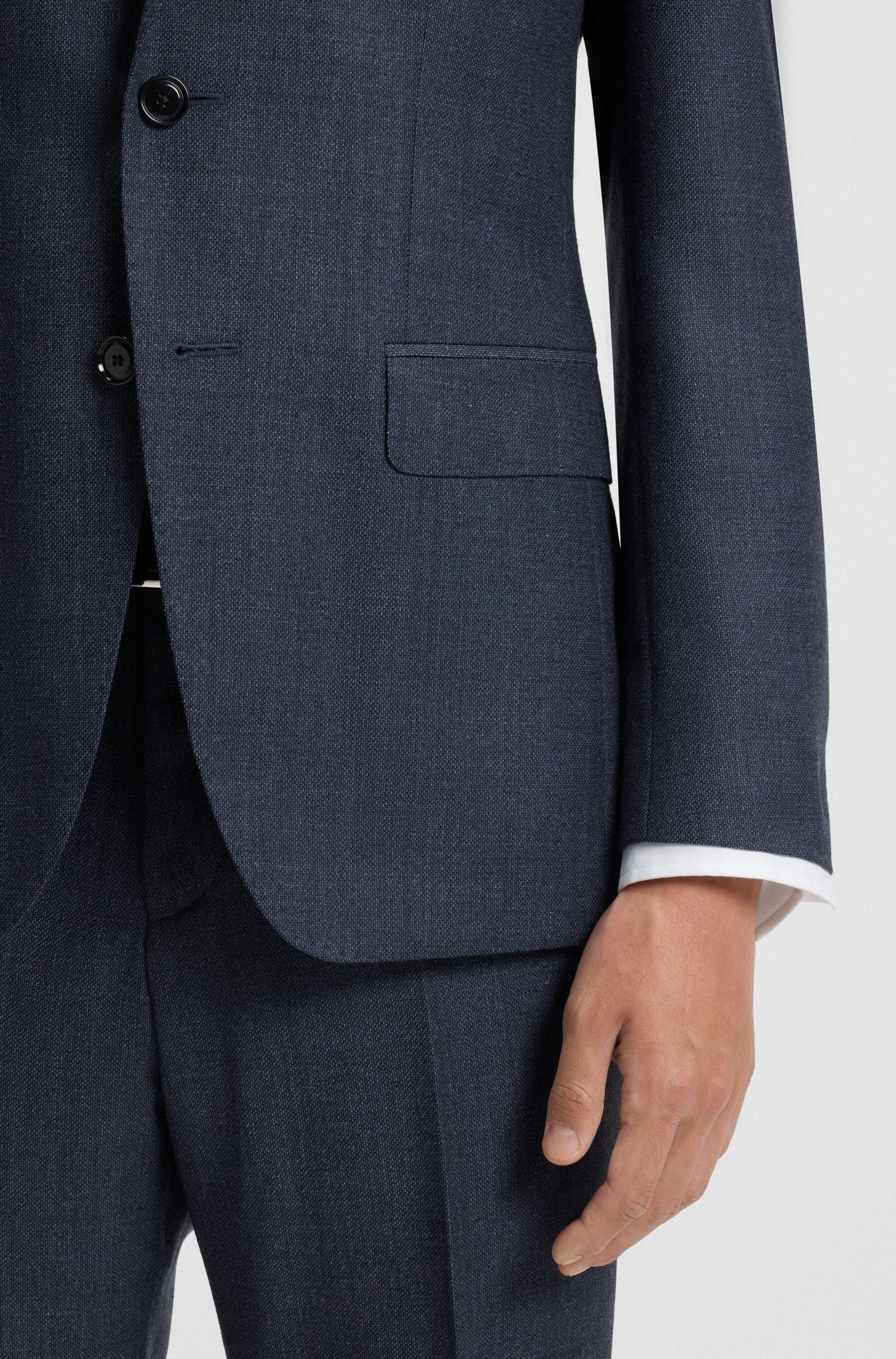 BOSS - Áo blazer dáng slim-fit len nguyên chất họa tiết micro