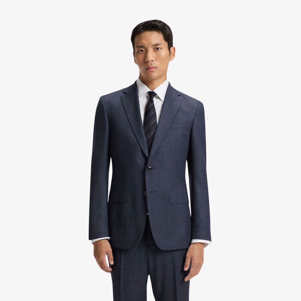 BOSS - Áo blazer dáng slim-fit len nguyên chất họa tiết micro