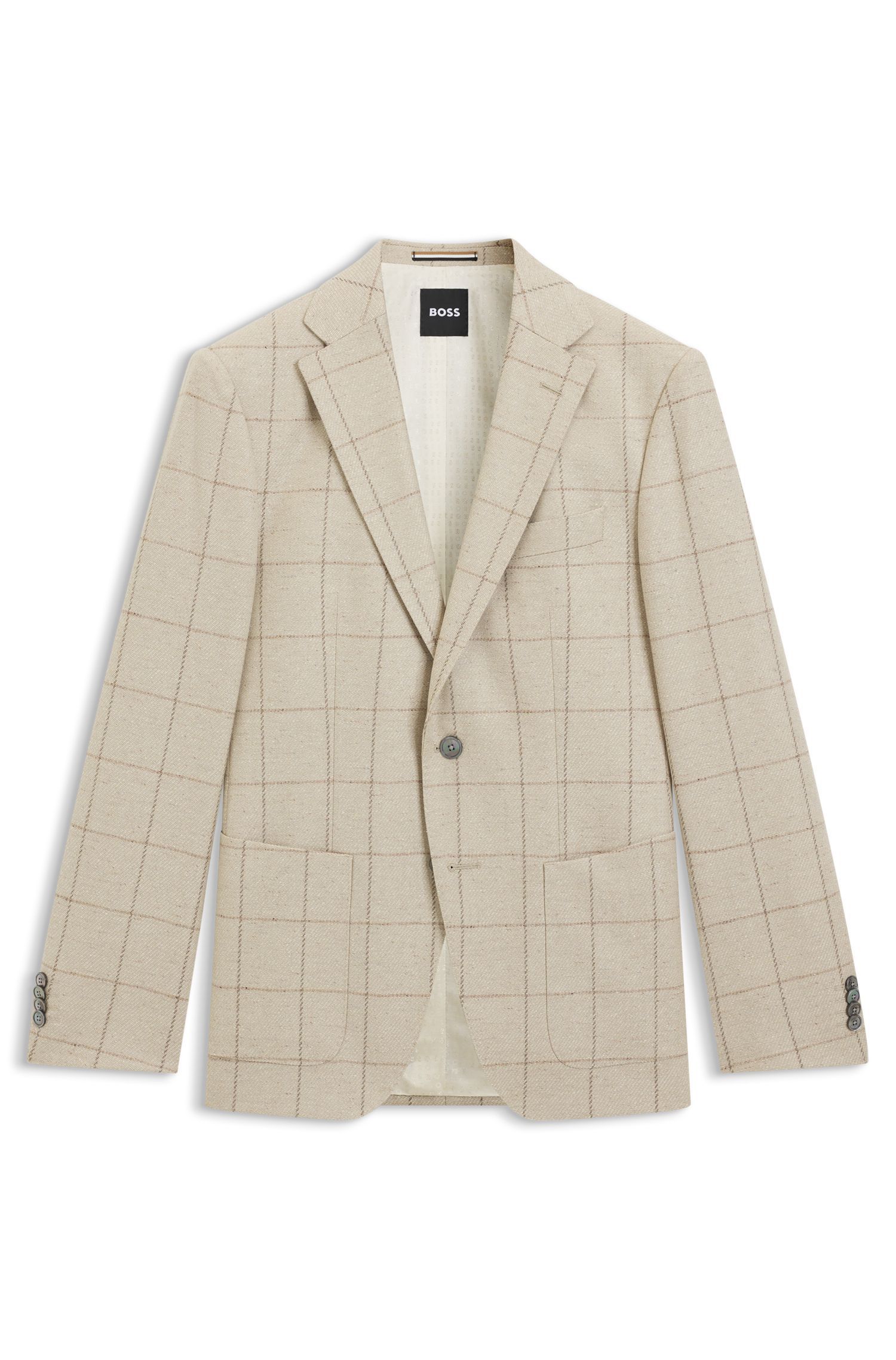 BOSS - Áo blazer dáng regular-fit vải len pha kẻ sọc