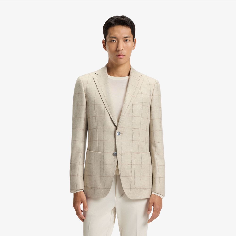BOSS - Áo blazer dáng regular-fit vải len pha kẻ sọc