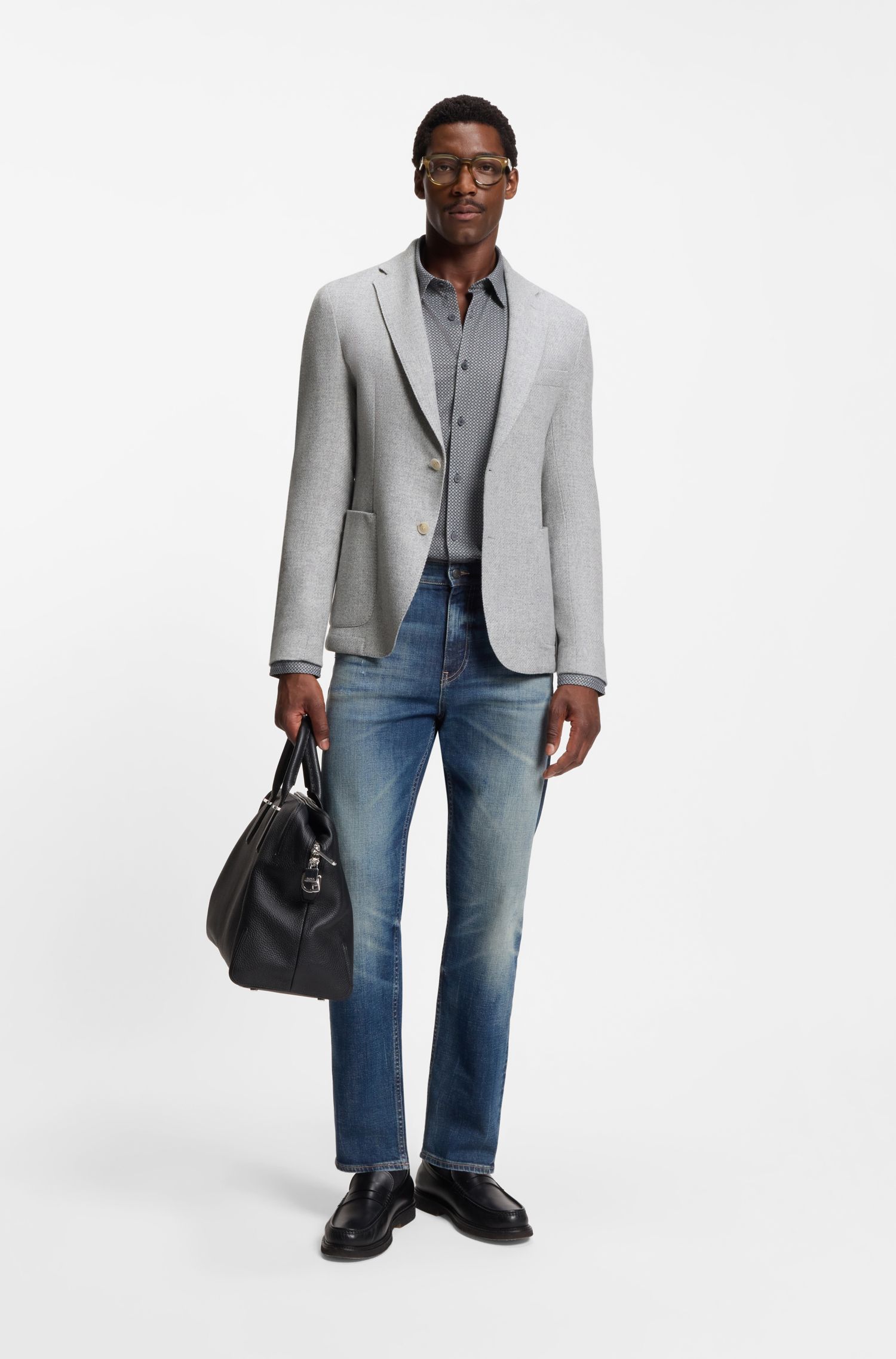 BOSS - Áo blazer micro-pattern vải len pha