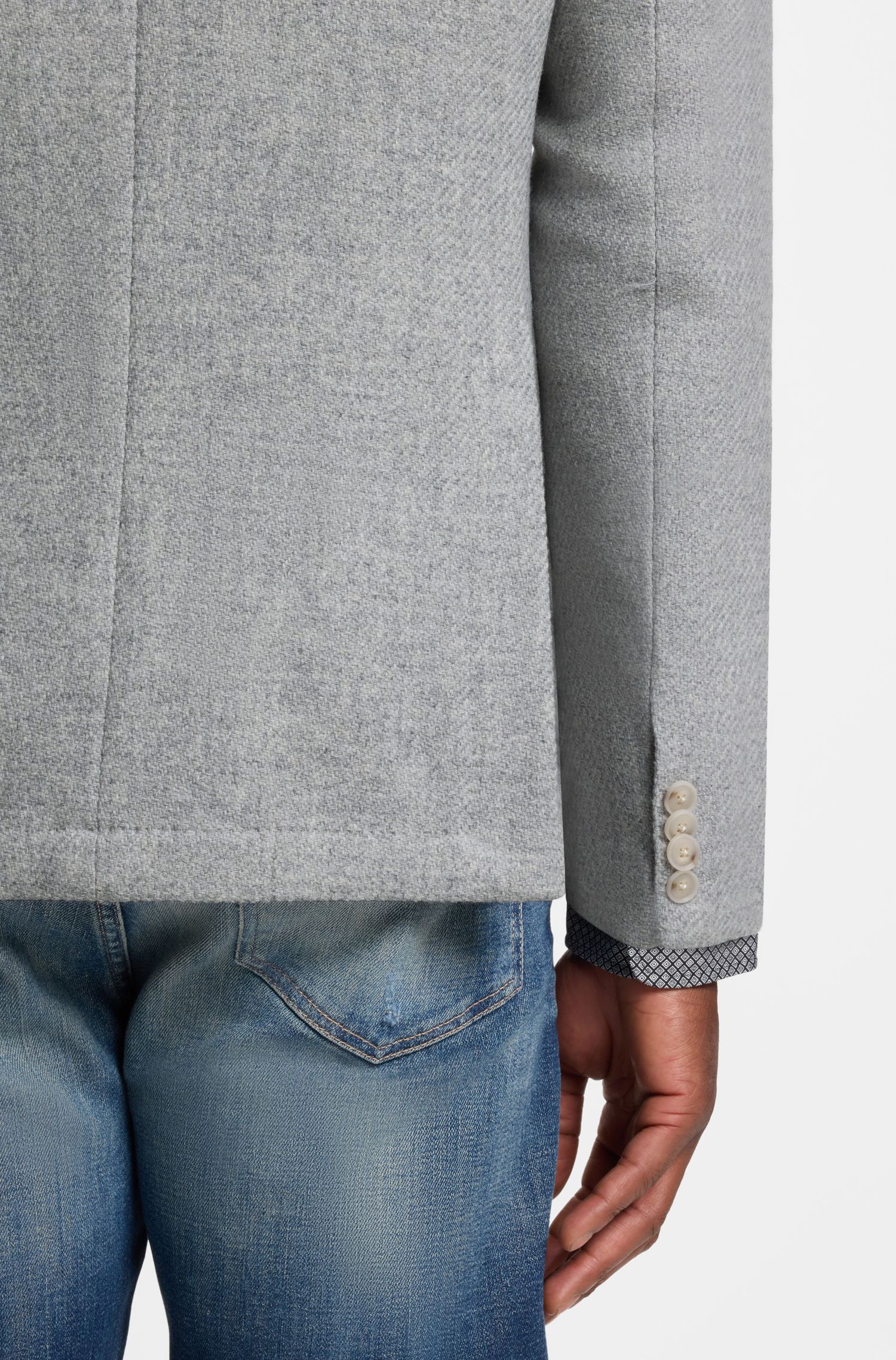 BOSS - Áo blazer micro-pattern vải len pha