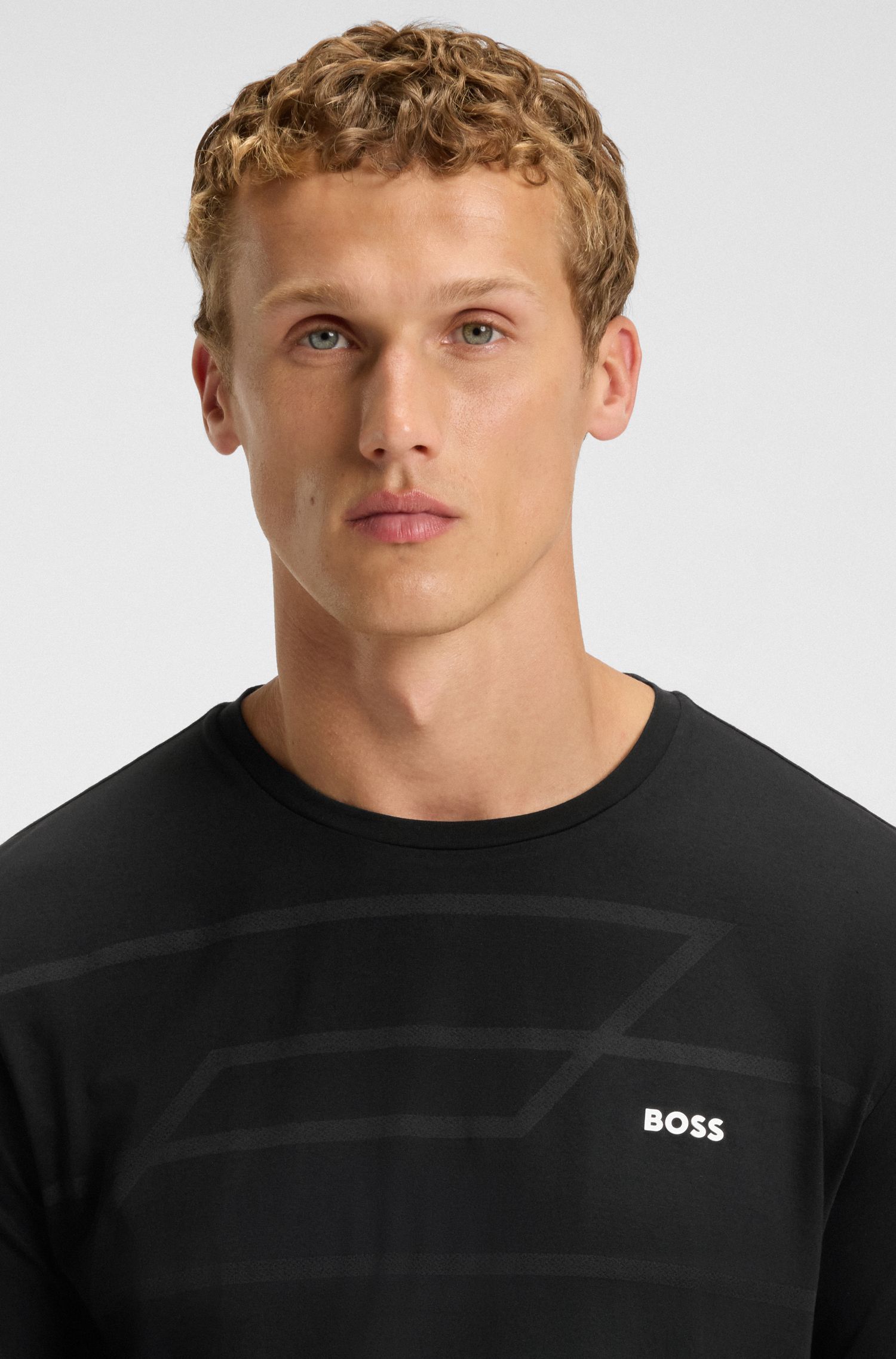 BOSS - Áo thun cotton jersey in melange