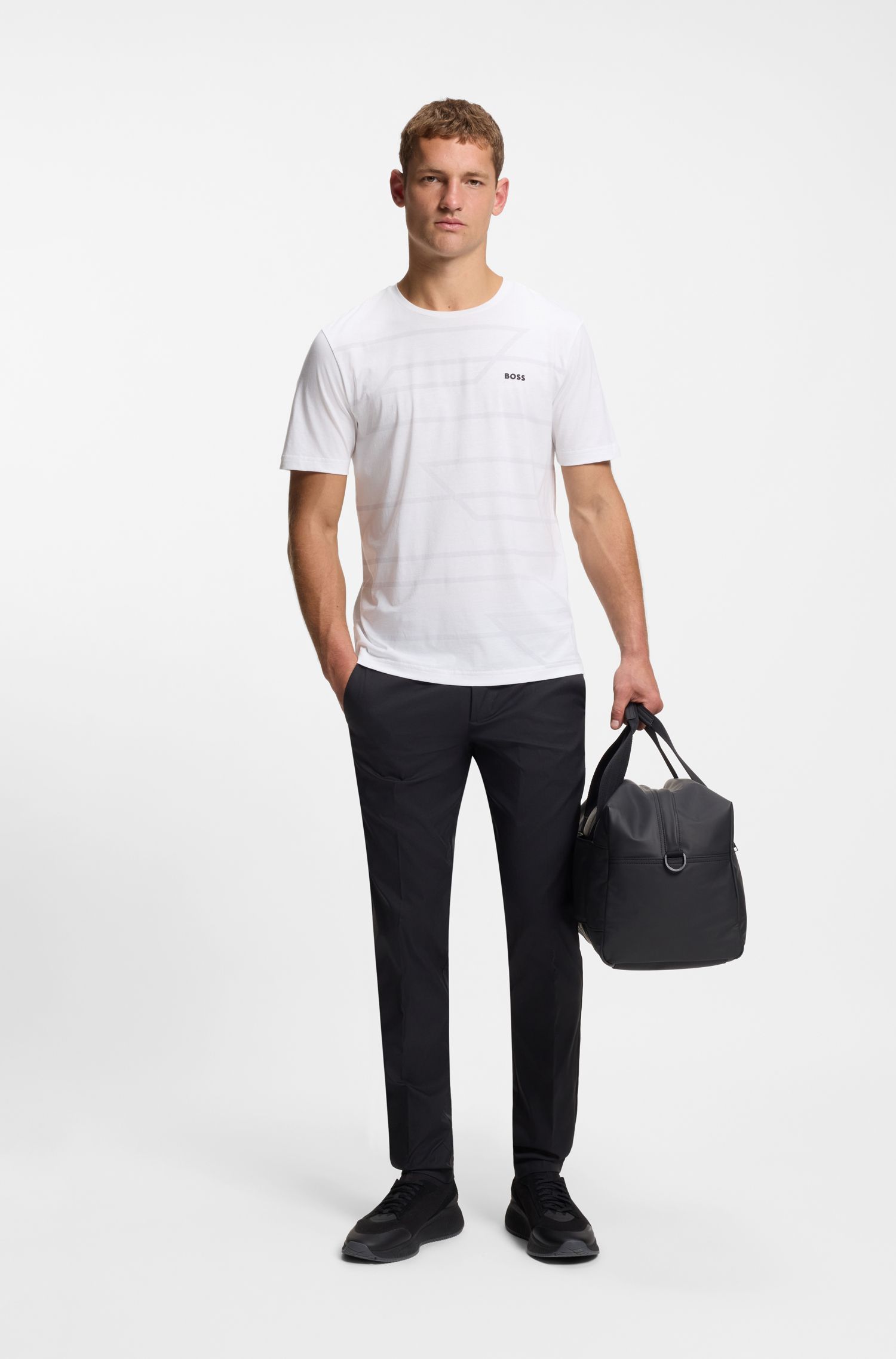 BOSS - Áo thun cotton jersey in melange