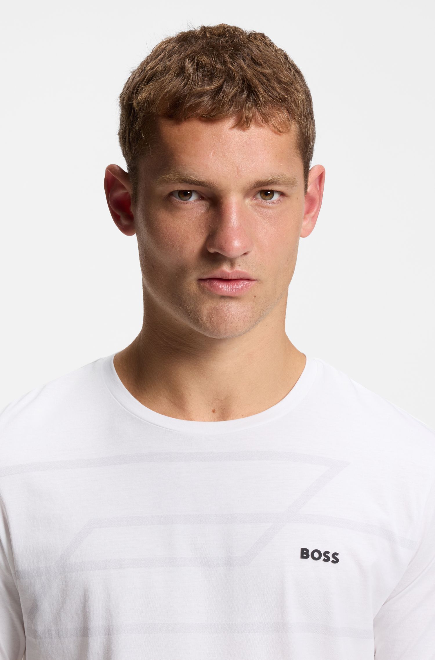 BOSS - Áo thun cotton jersey in melange
