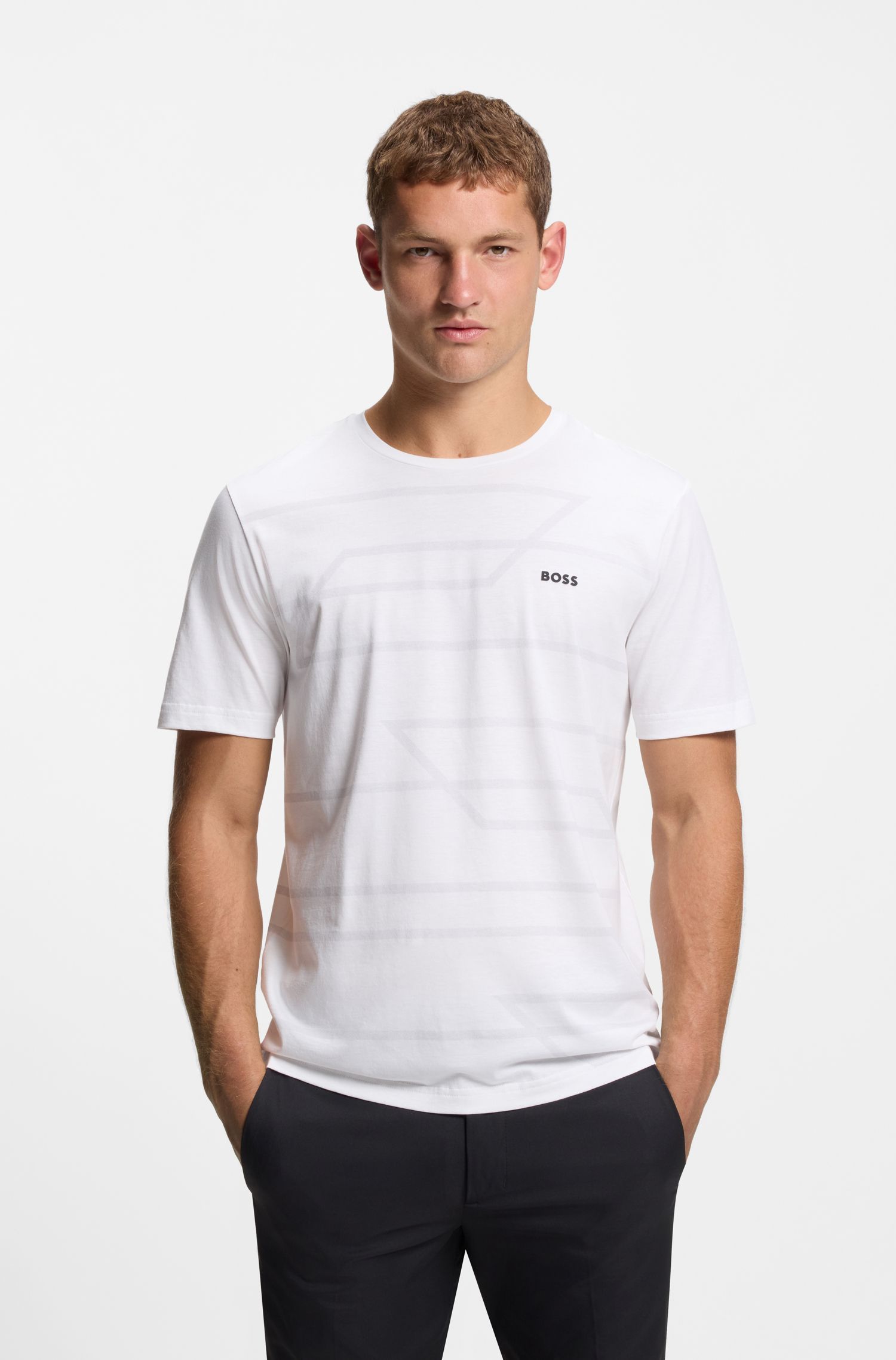 BOSS - Áo thun cotton jersey in melange