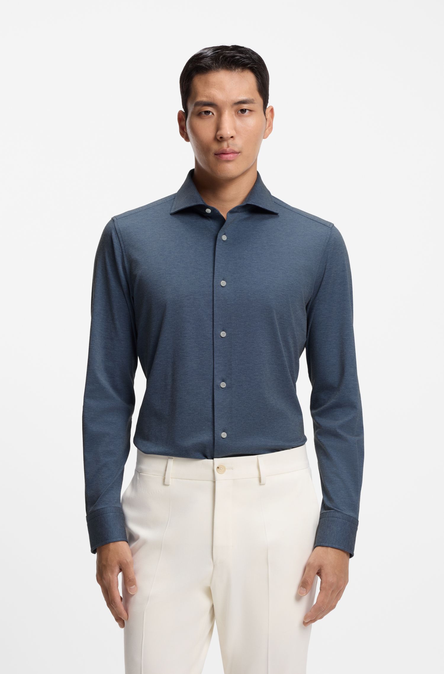 Áo sơ mi dáng slim fit vải cotton Ý cao cấp