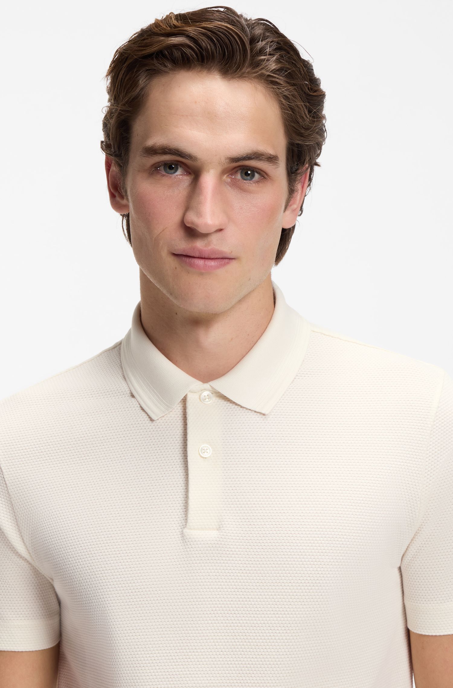 BOSS - Áo polo pha cotton với họa tiết jacquard xếp lớp tạo hiệu ứng bong bóng