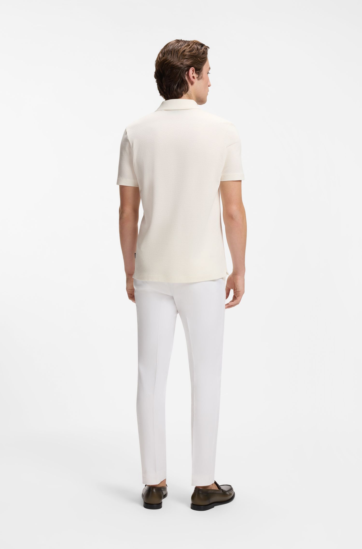 Áo polo pha cotton với họa tiết jacquard xếp lớp tạo hiệu ứng bong bóng